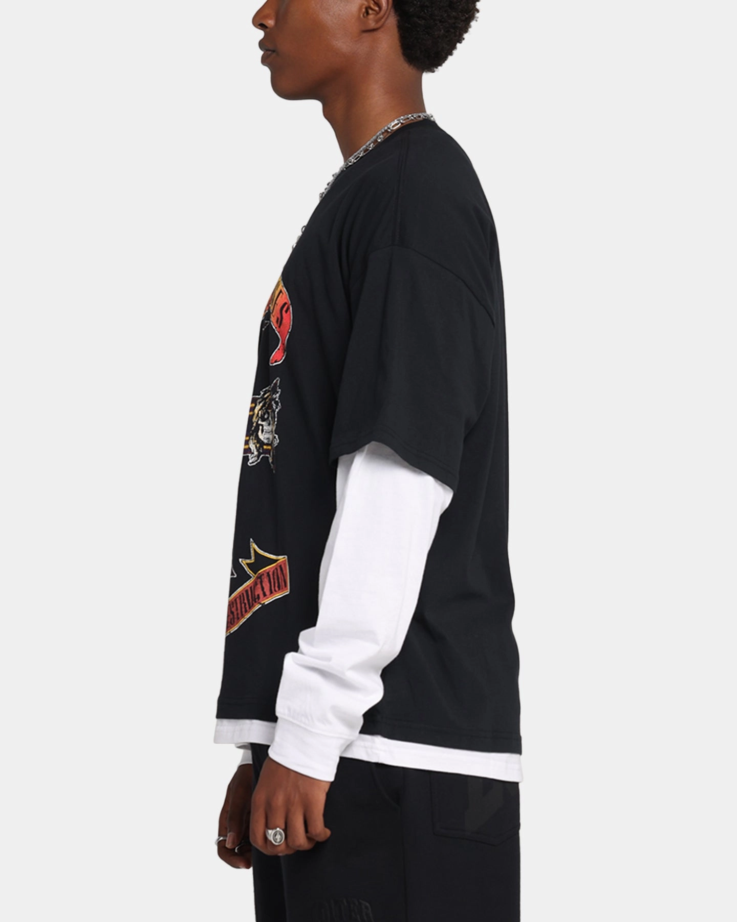 G N Roses Roses Layered Long Sleeve T-Shirt Black Wash Tight Fit Sporty and Cool