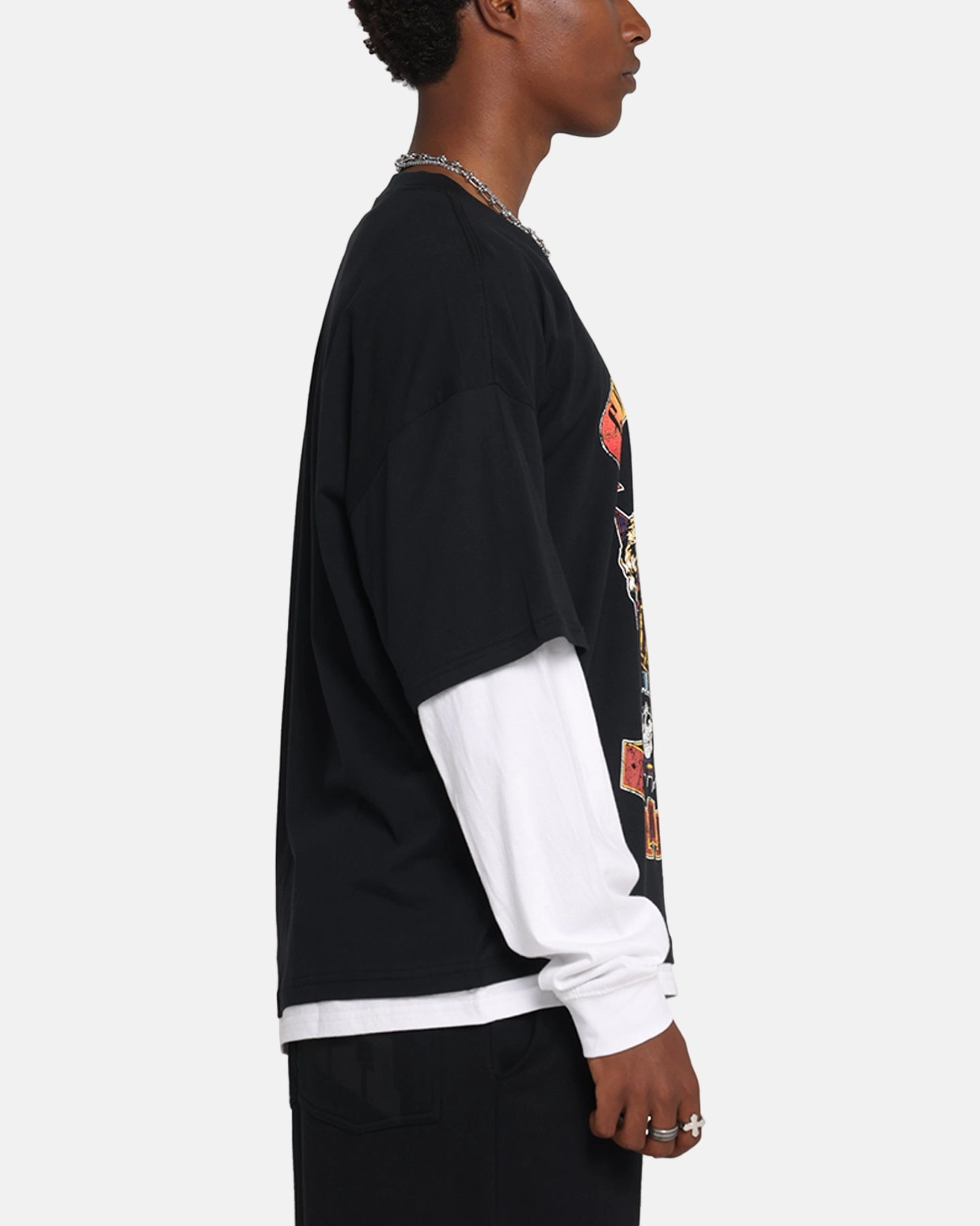 Anti-pilling Comfy Comfort G N Roses Roses Layered Long Sleeve T-Shirt Black Wash