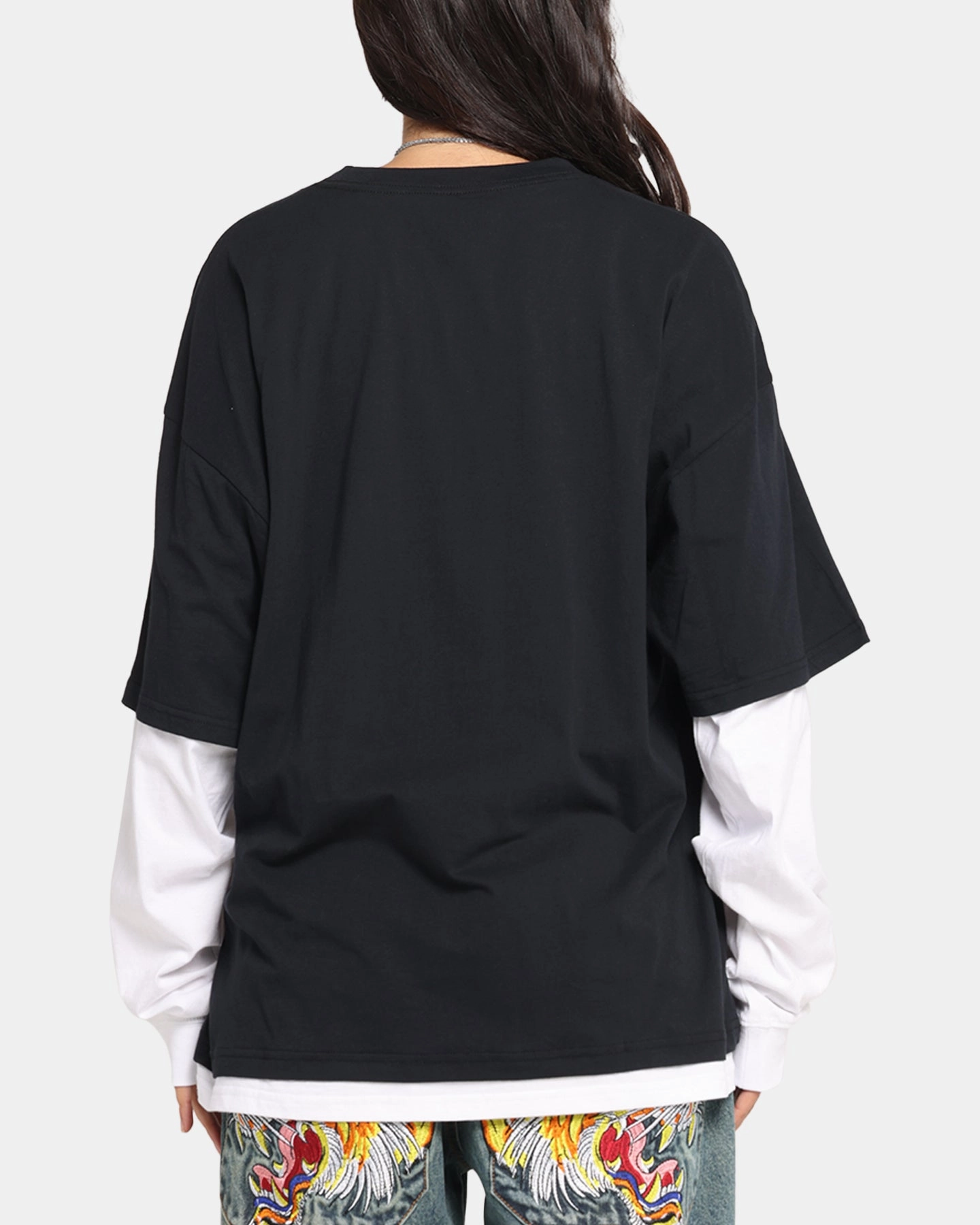 G N Roses Roses Layered Long Sleeve T-Shirt Black Wash Fashion-Forward