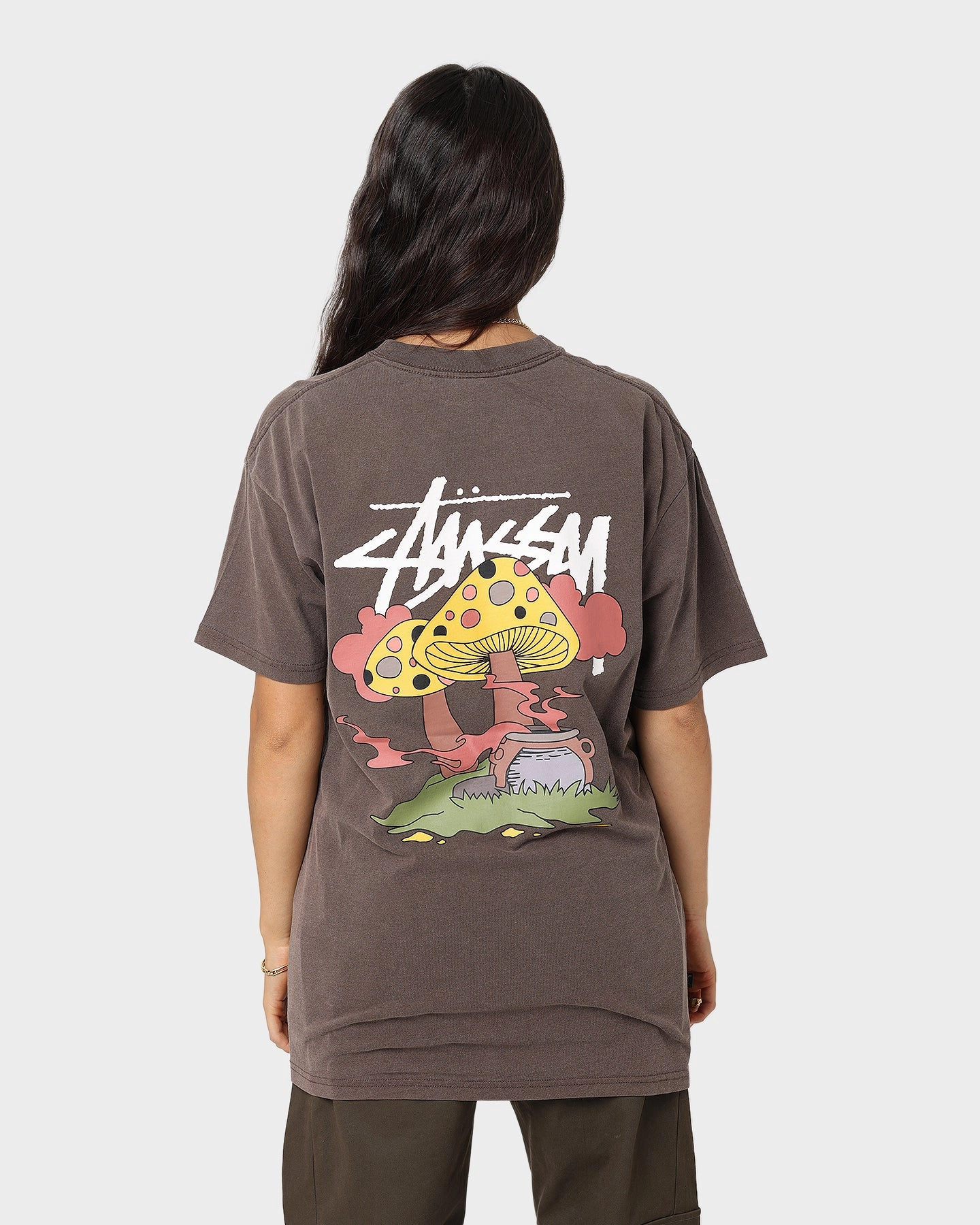 Stussy Something's Cooking T-Shirt Brown Pigment Organic Cotton Construction HighThreadCount