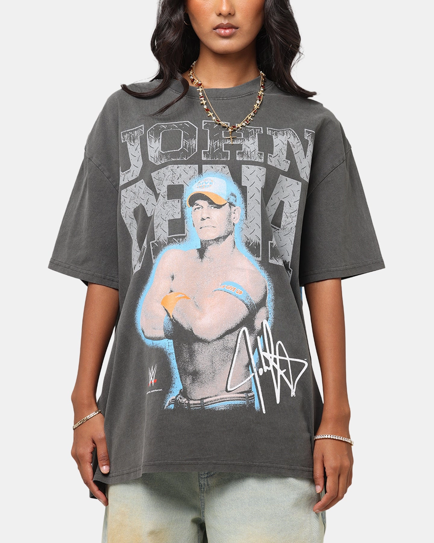 Comfy Wardrobe Layered Wear Culture Kings X WWE John Cena Heavyweight T-Shirt Black Wash