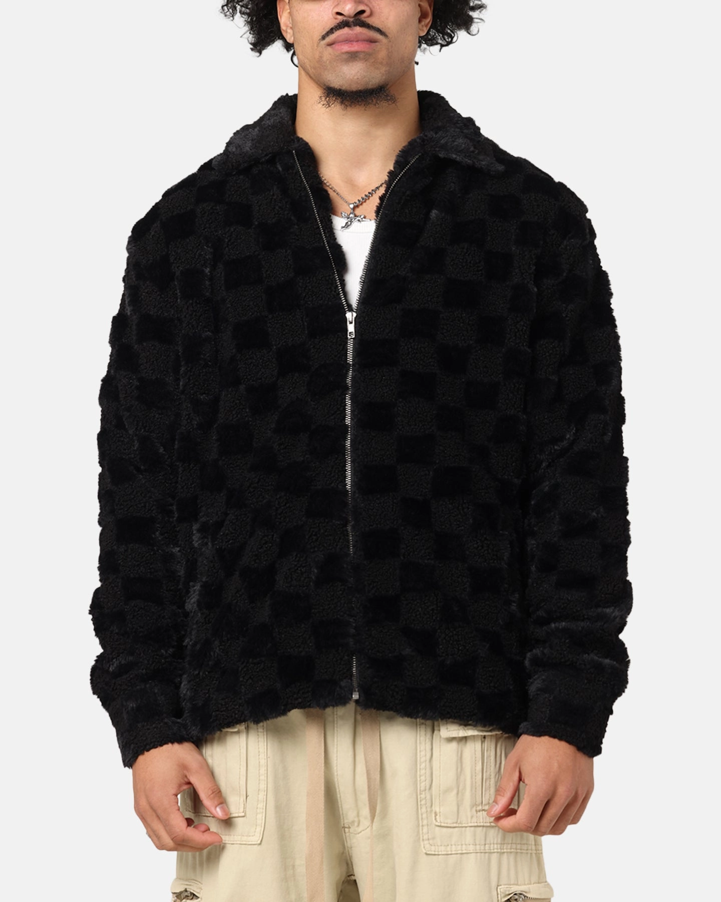 XXIII Checkerboard Fur Jacket Black Weather resistant