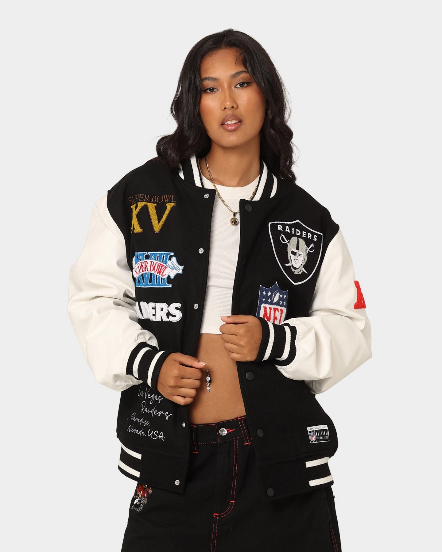 Majestic Athletic Las Vegas Raiders Multi Hit Jacket Black Multi Seasonal Flexible Shoulder Seams