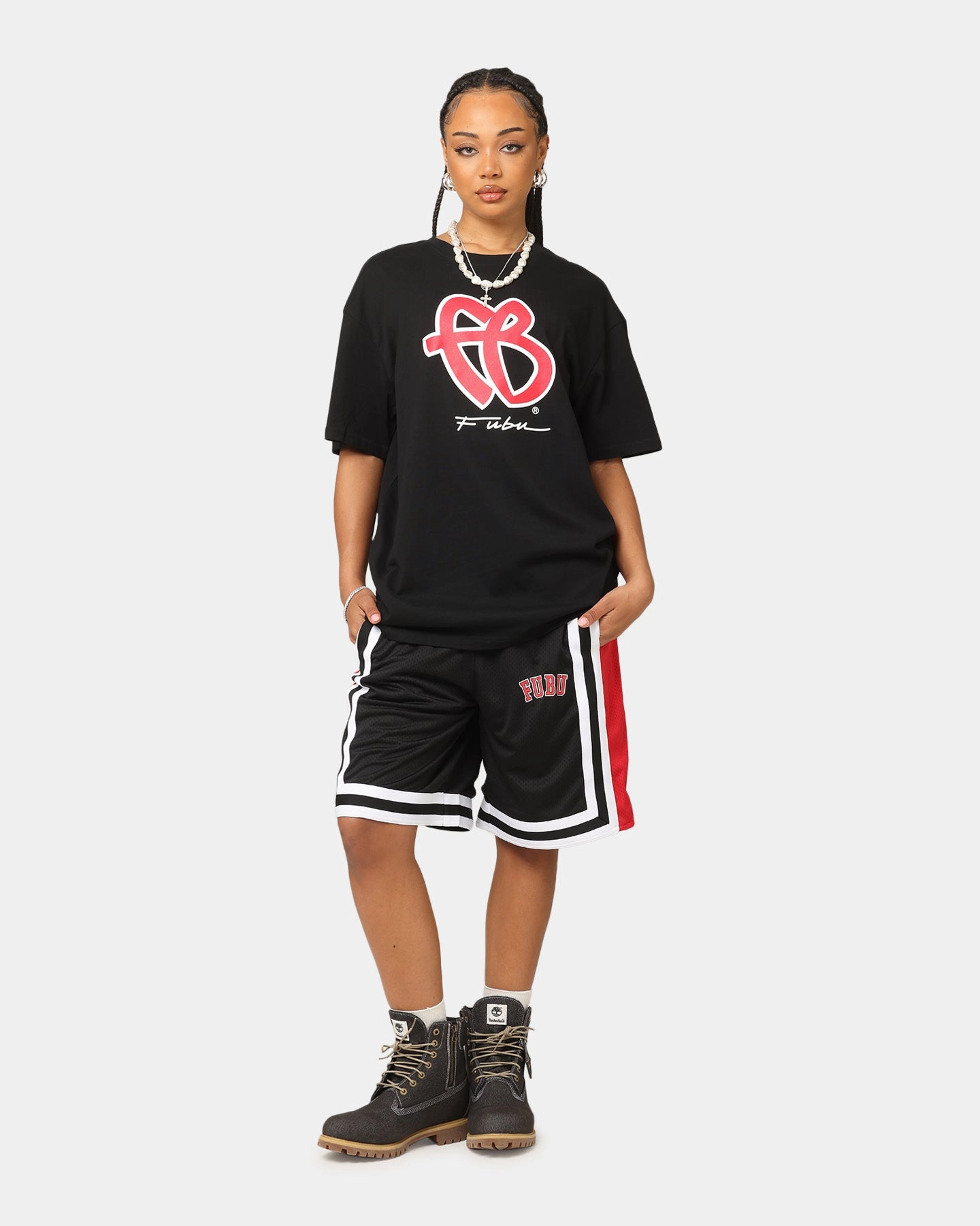 Fubu College Mesh Shorts Black/Red/White Eye-catching Design
