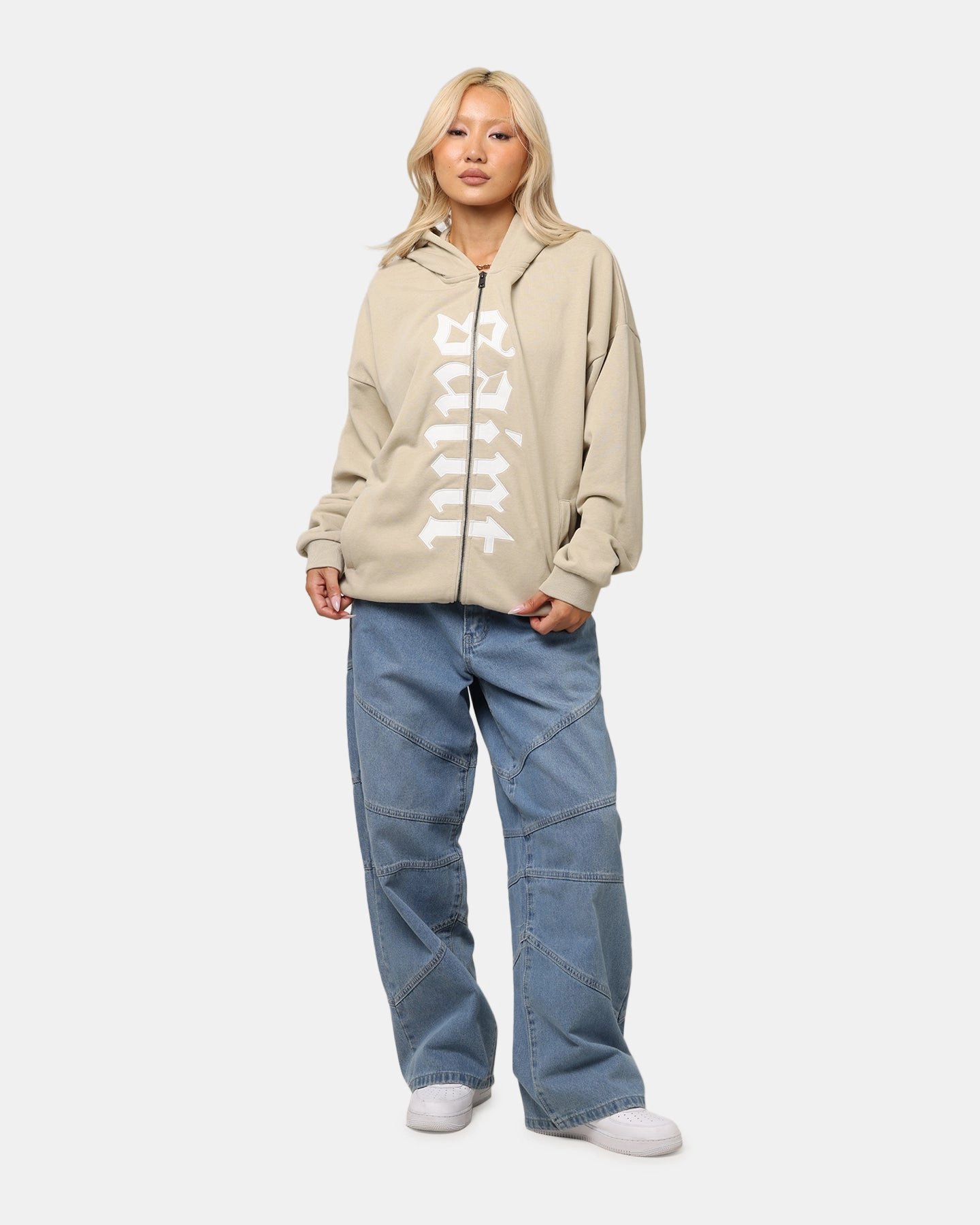 Saint Morta Gothic Distressed Zip Hoodie Stone Logo Patch Trend-Driven