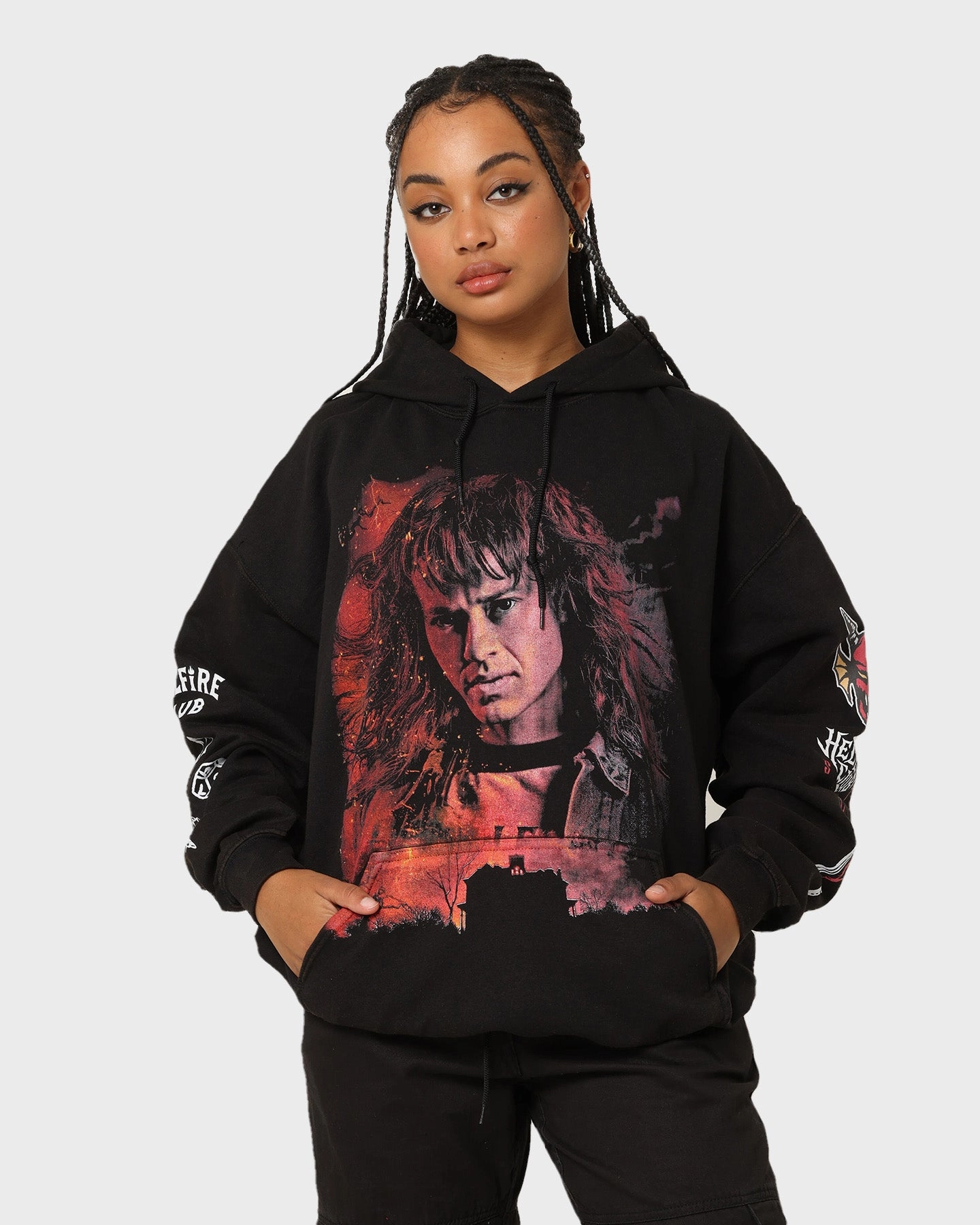 Eco Friendly Dyes Goat Crew X Stranger Things Eddie Vintage Hoodie Black Wash