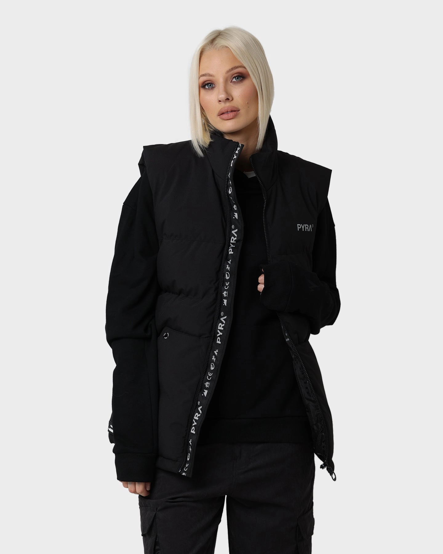 PYRA Sleeveless Puffa Vest Black Wind Control humid