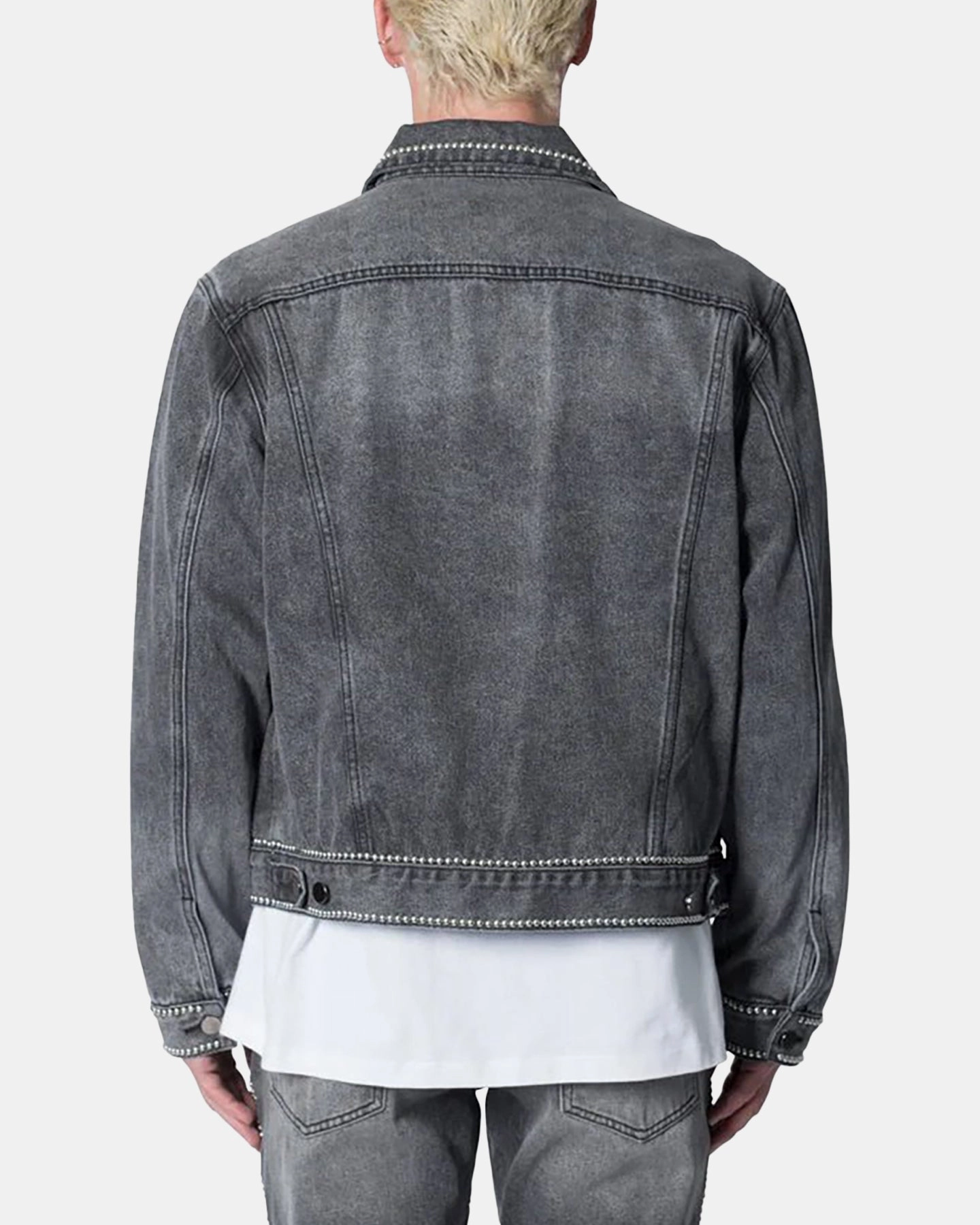 MNML Flat Studded Trucker Jacket Black Consciousness monochromatic