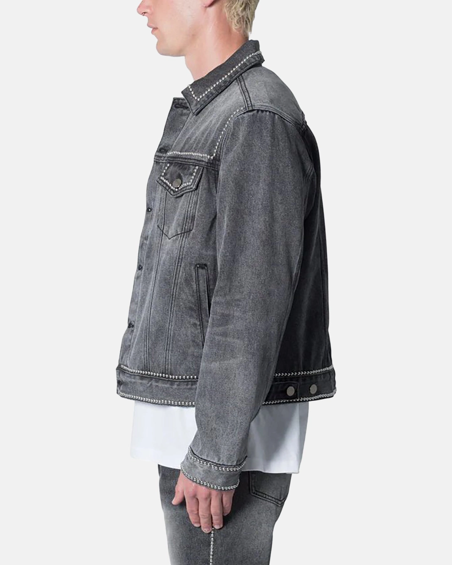 MNML Flat Studded Trucker Jacket Black Bonded Zippers