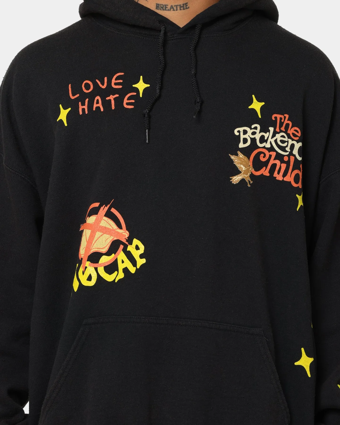 Smooth Finish Goat Crew All Over No Cap Vintage Hoodie Black Wash