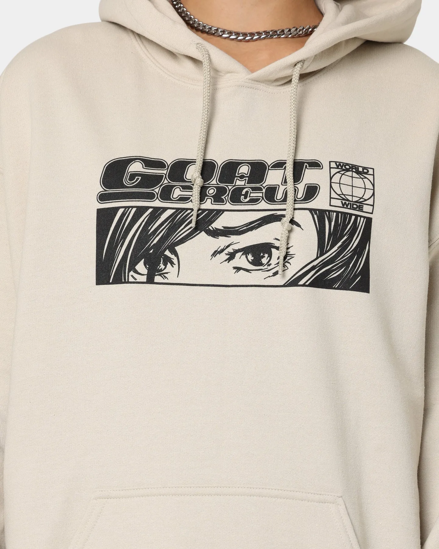 Goat Crew Harajuku Hoodie Sand FullLengthZip Non Restrictive Collar