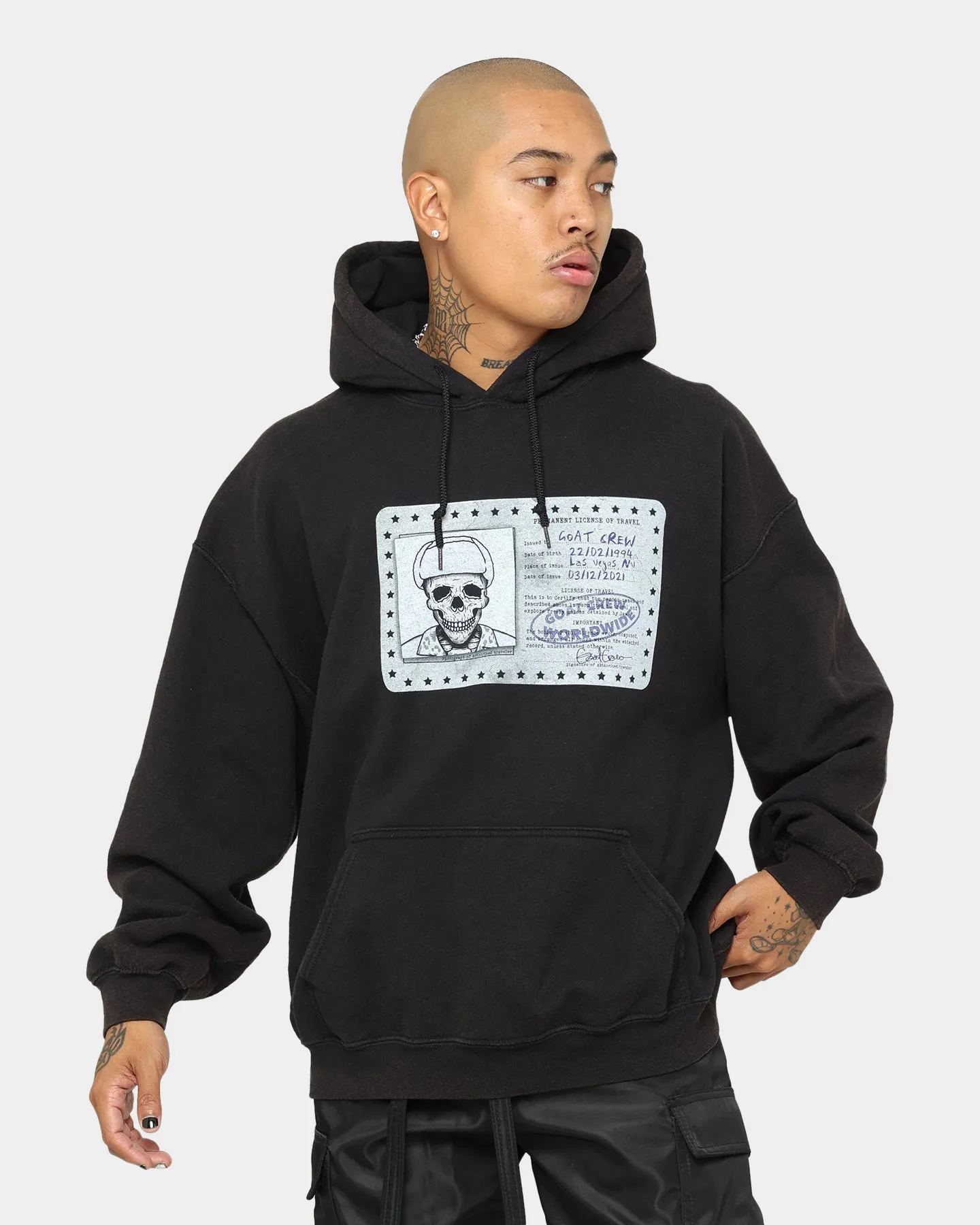 Goat Crew License Vintage Hoodie Black Wash Ventilated Back Softshell Outer Layer