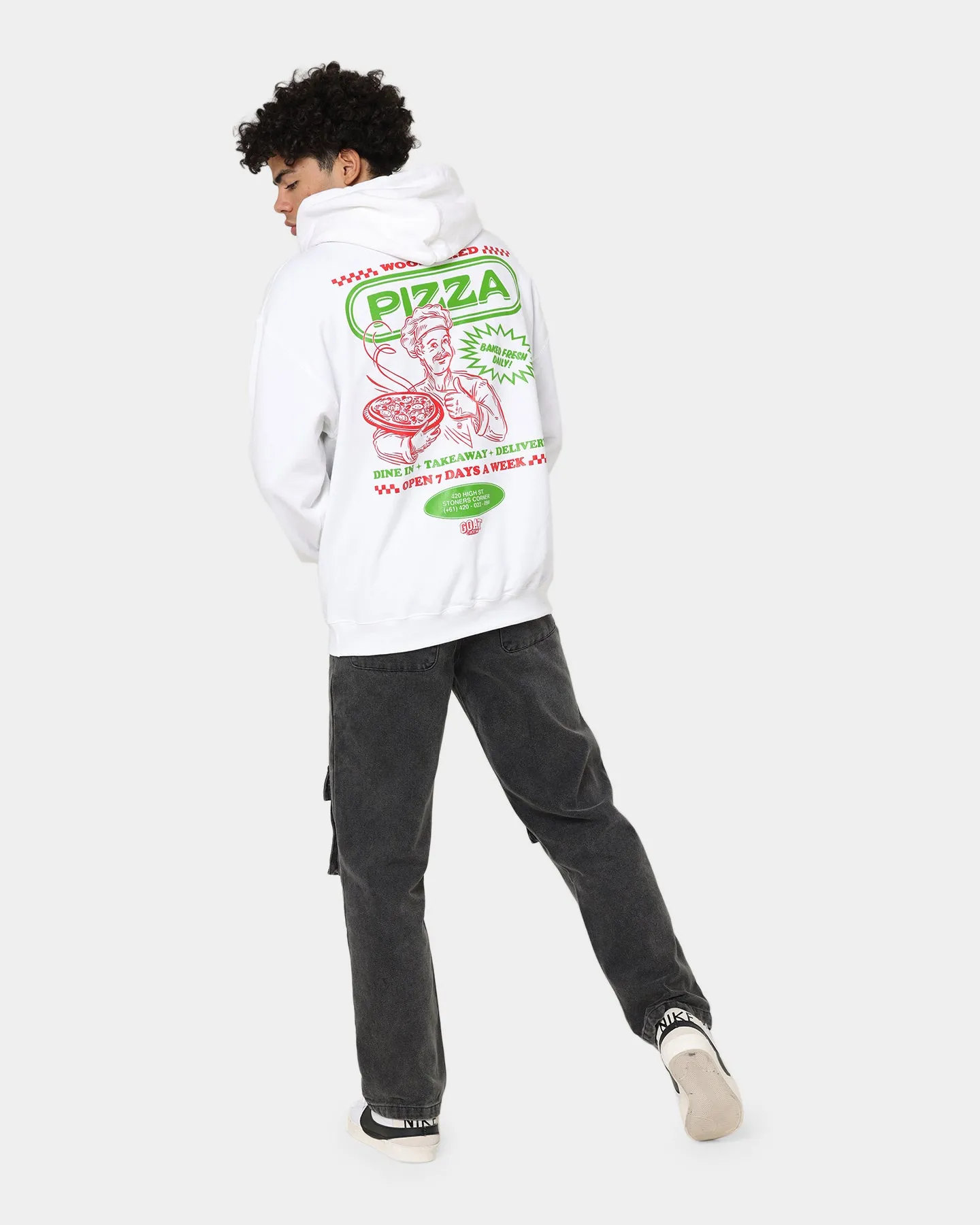 Defy Comfort Fit Goat Crew Pizza Shop Hoodie White