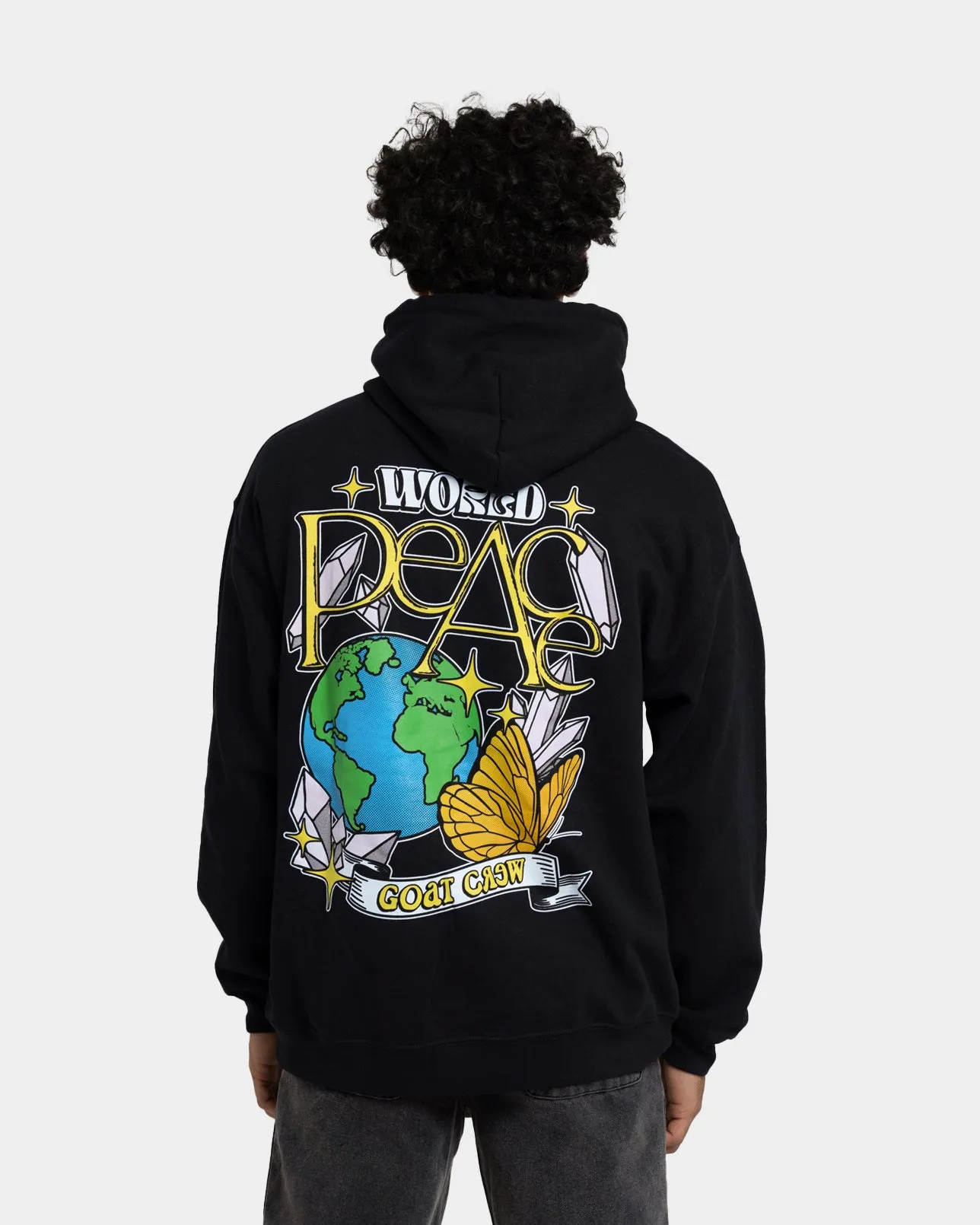 Stylish Protection UltraLight Packable Design Goat Crew World Peace Hoodie Black