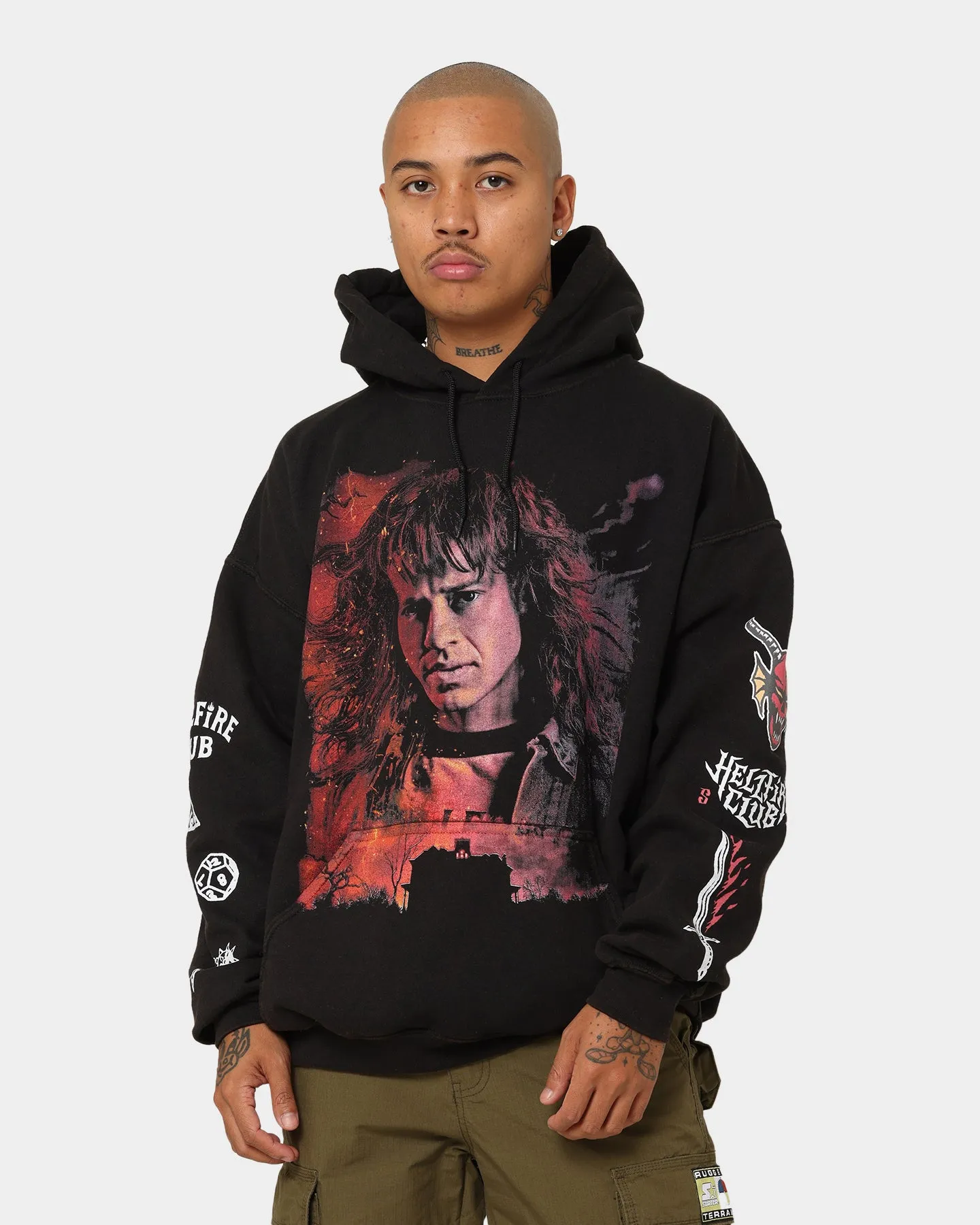 Goat Crew X Stranger Things Eddie Vintage Hoodie Black Wash suitable for night wear