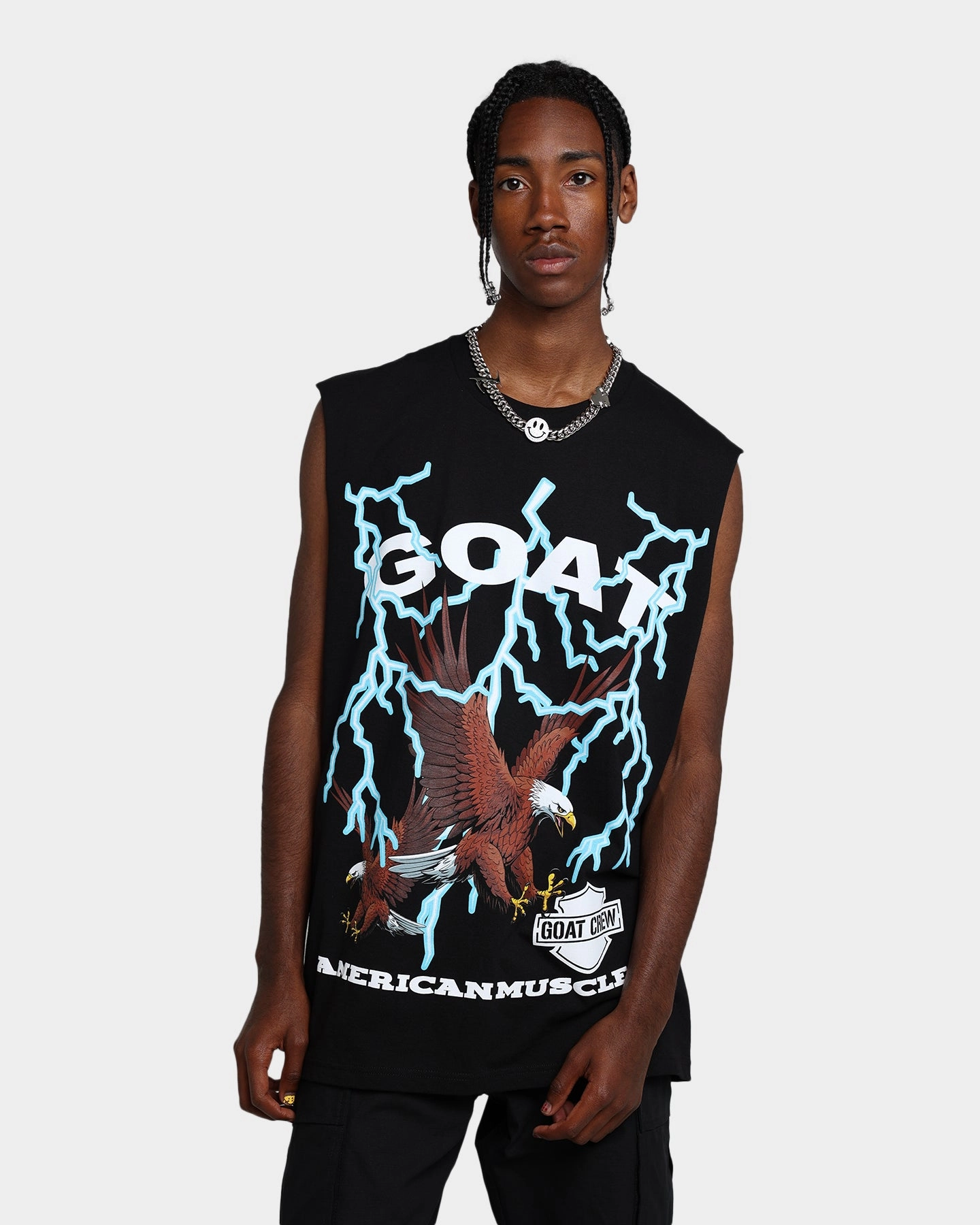 Colorfast Dye Sustainable Fibers Goat Crew American Muscle Muscle T-Shirt Black