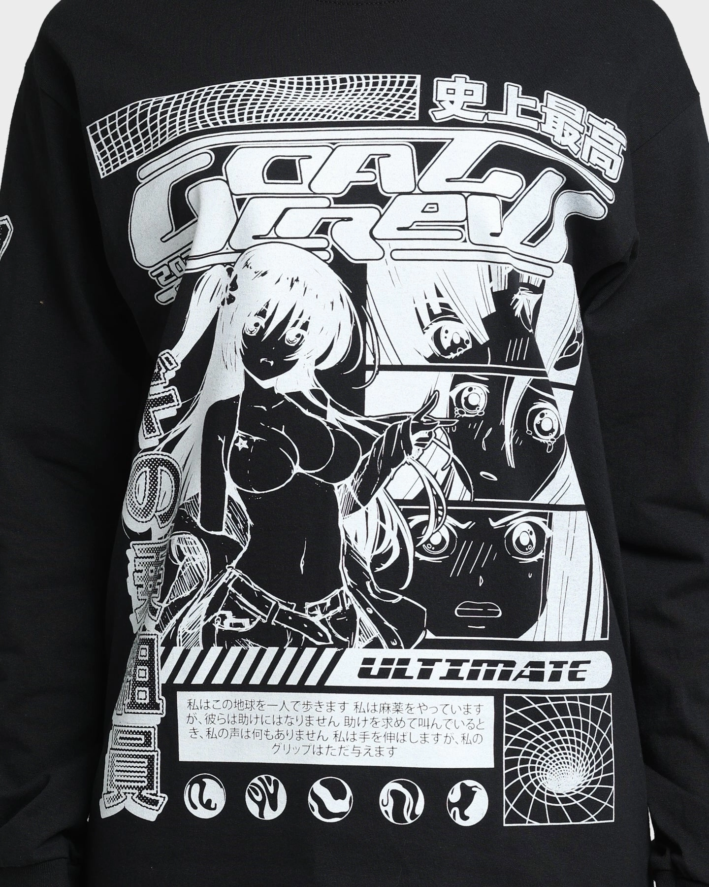 Minimal Comfort Wear Goat Crew Anime Long Sleeve T-Shirt Black