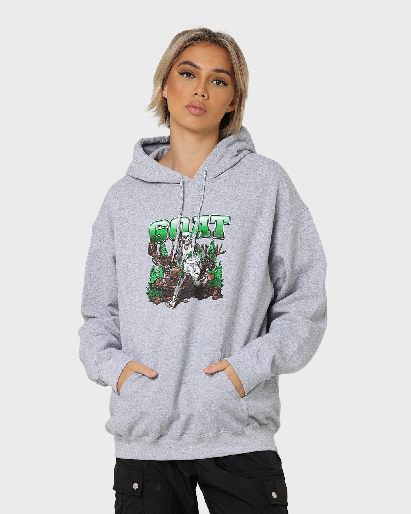 Durable Quality Raglan sleeves Goat Crew Buck Hunter Hoodie Grey