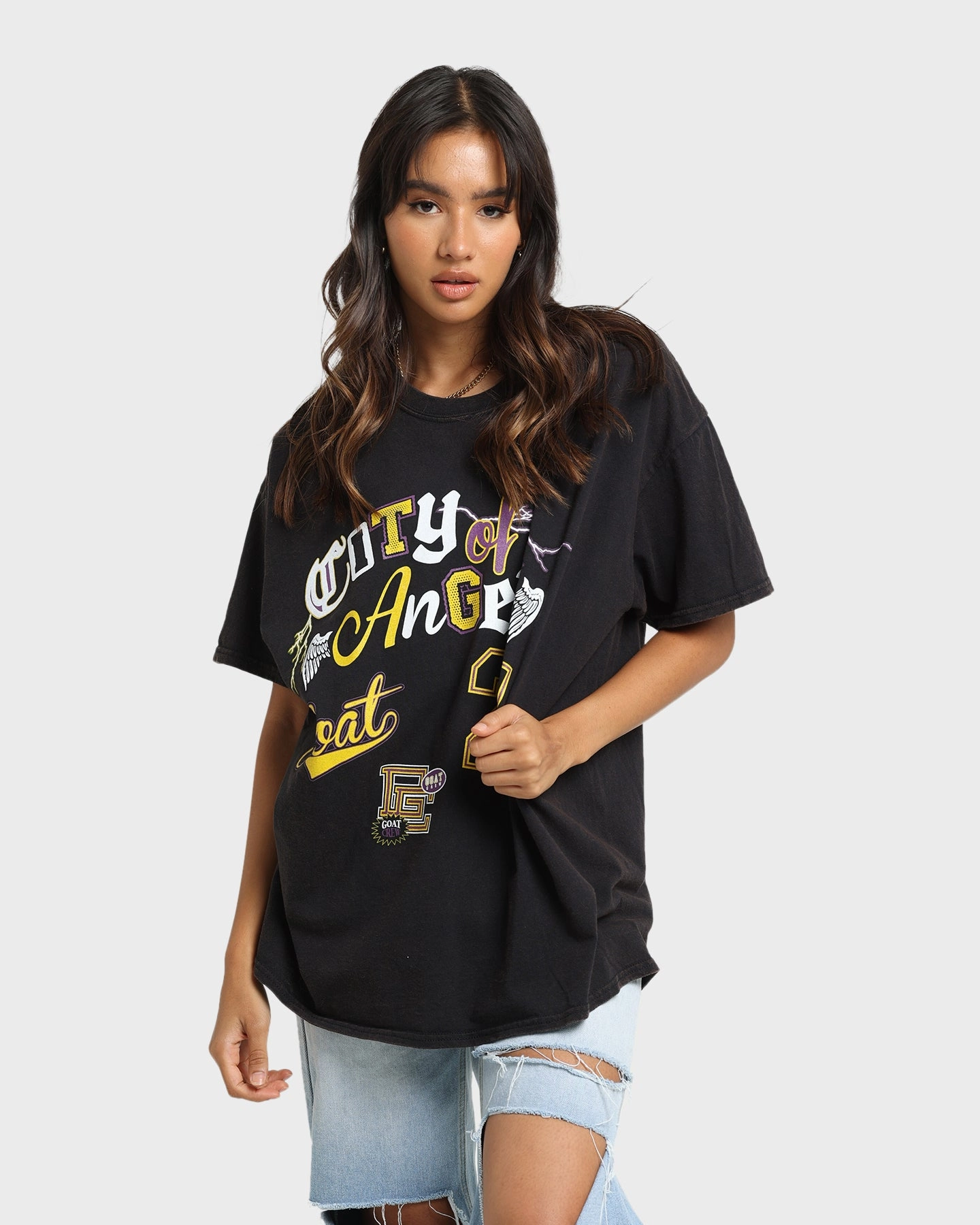 Everyday Look SoftenedTexturedWeave Goat Crew City Of Angels Vintage T-Shirt Black Wash