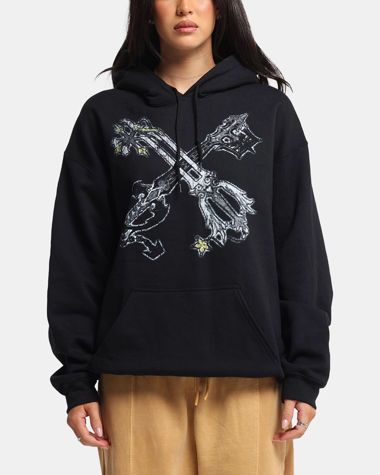 Non Restrictive Cut High Stretch Elastic Goat Crew Disney Kingdom Hearts Roxas Hoodie Black