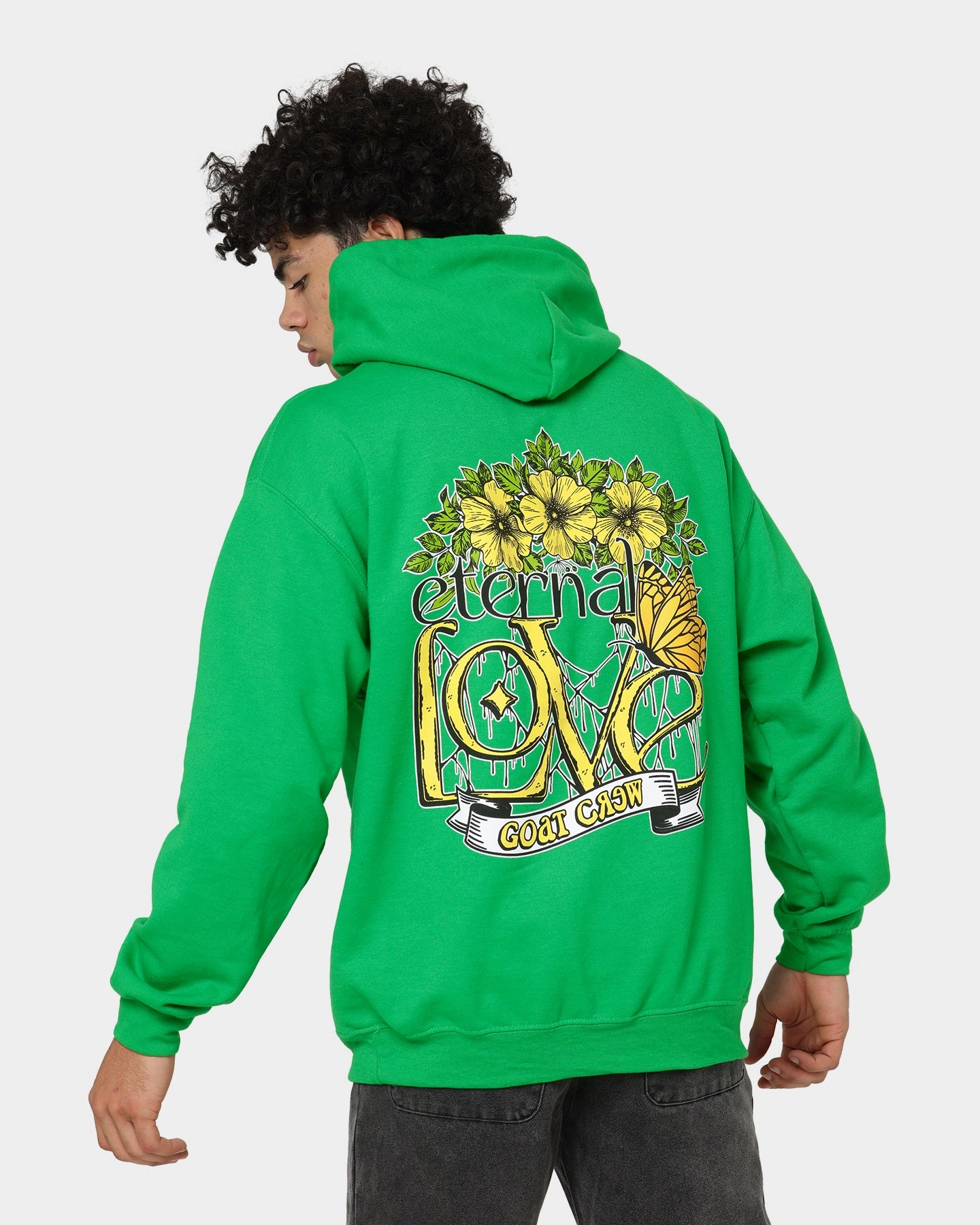 Stain Resistant Tonal Logo Embroidery Goat Crew Eternal Love Hoodie Green