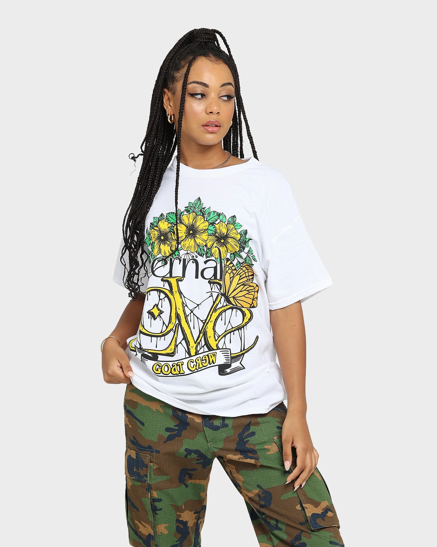 Goat Crew Eternal Love Vintage T-Shirt White ReinforcedShoulderPanels Soft and Light Wear