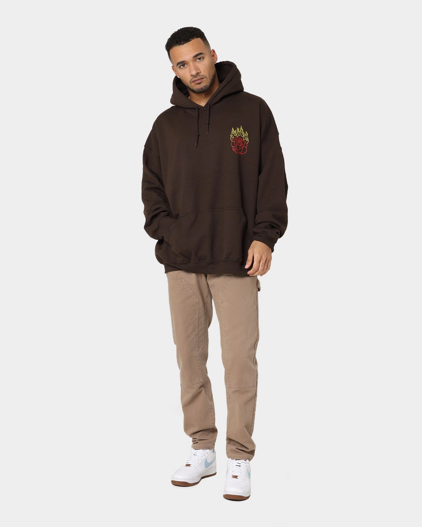 Goat Crew Fire Rose Hoodie Brown Performance Wear Quilted Panels