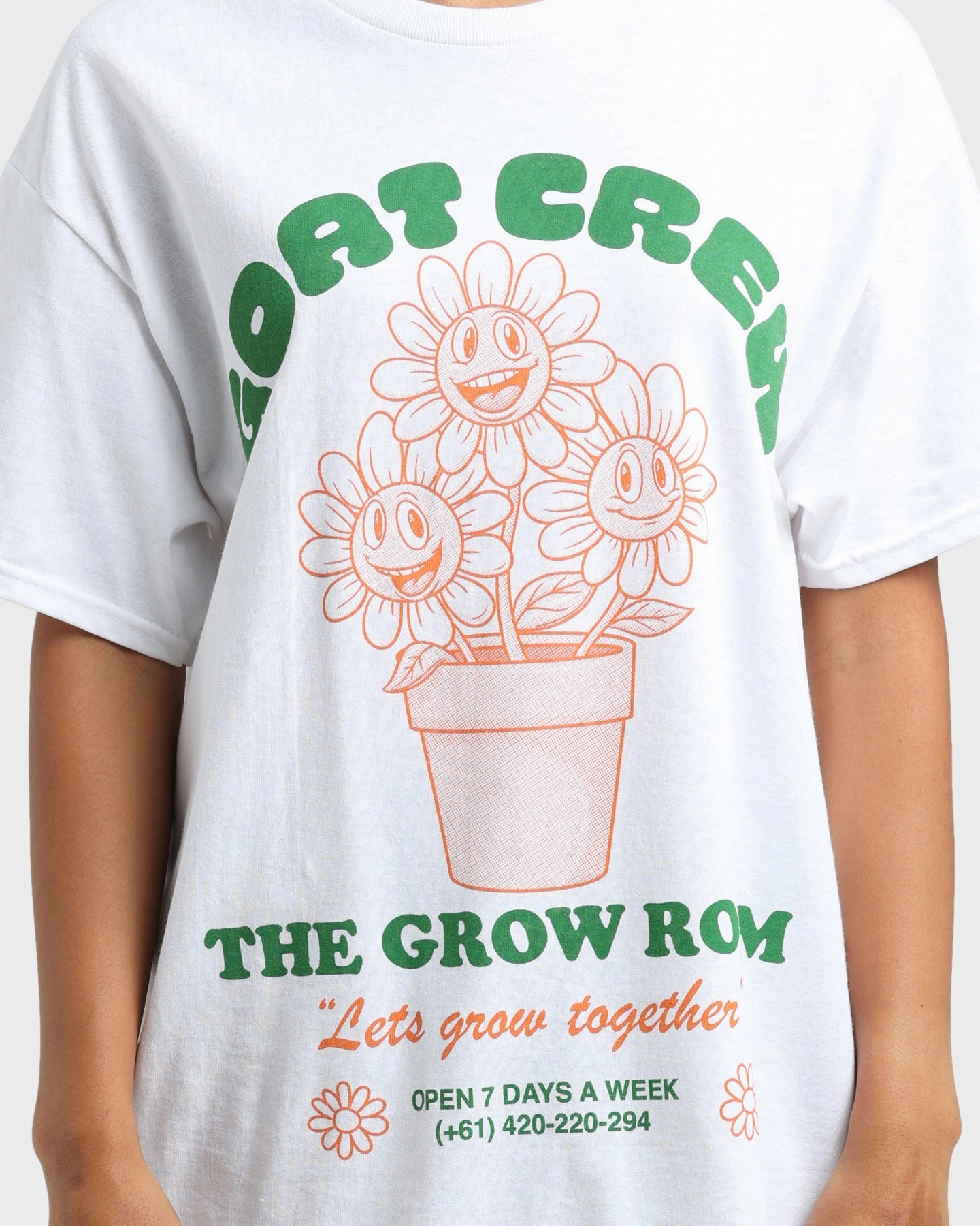 Goat Crew Grow Room T-Shirt White Embroidered Beach Outfit