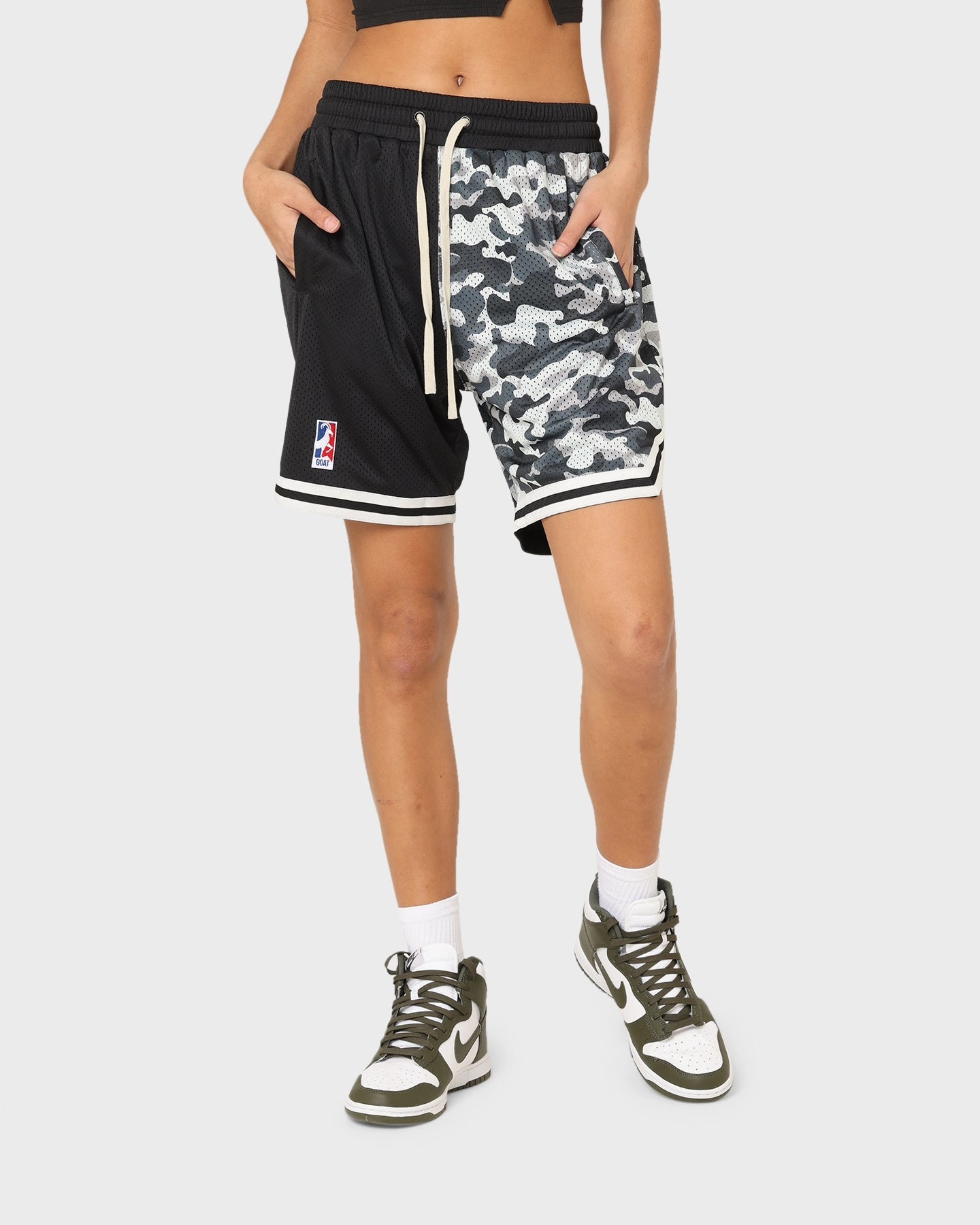 Goat Crew Half Camo Shorts Black/Black Back pockets Valentine's gift