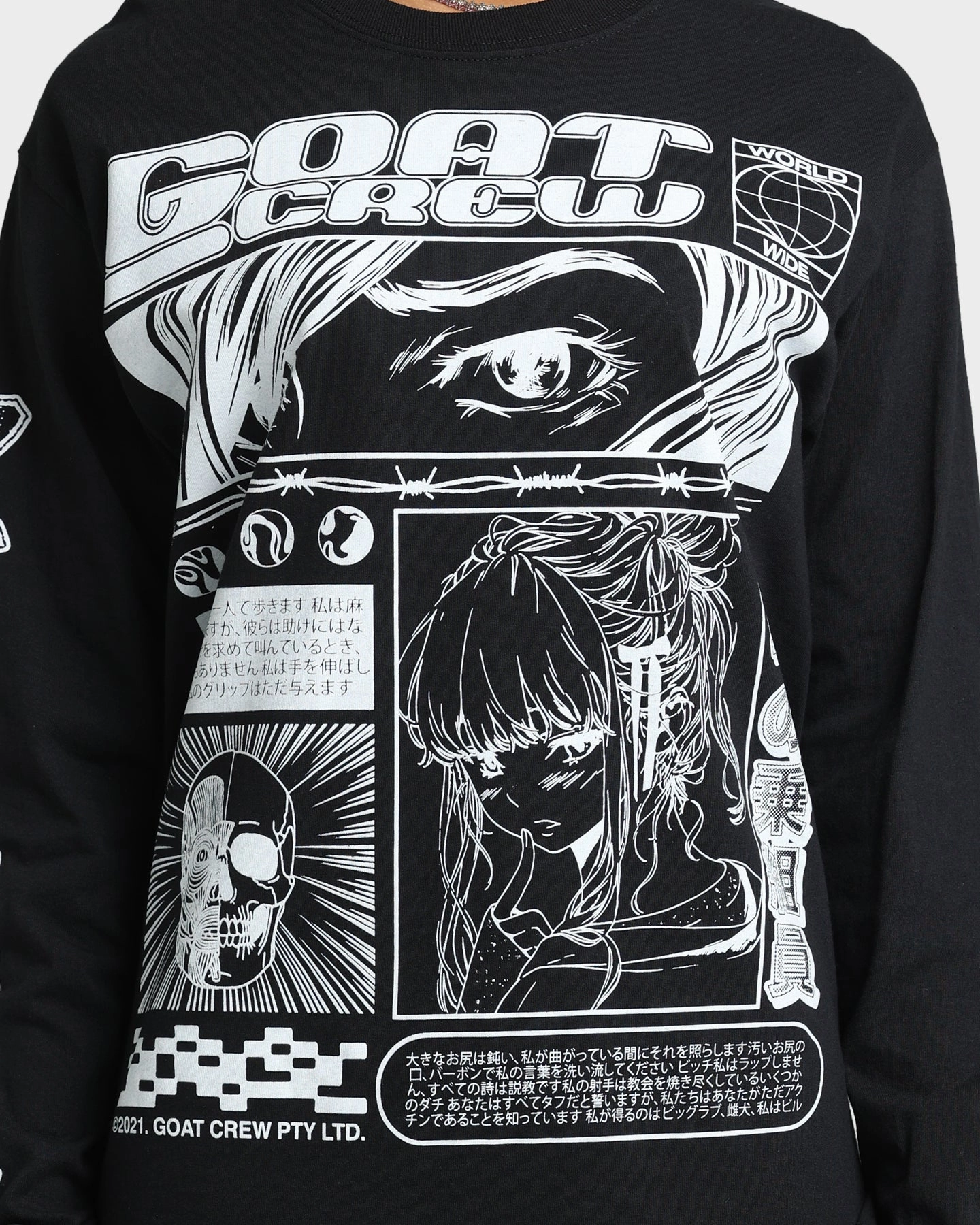 Essential Top Goat Crew Harajuku Long Sleeve T-Shirt Black