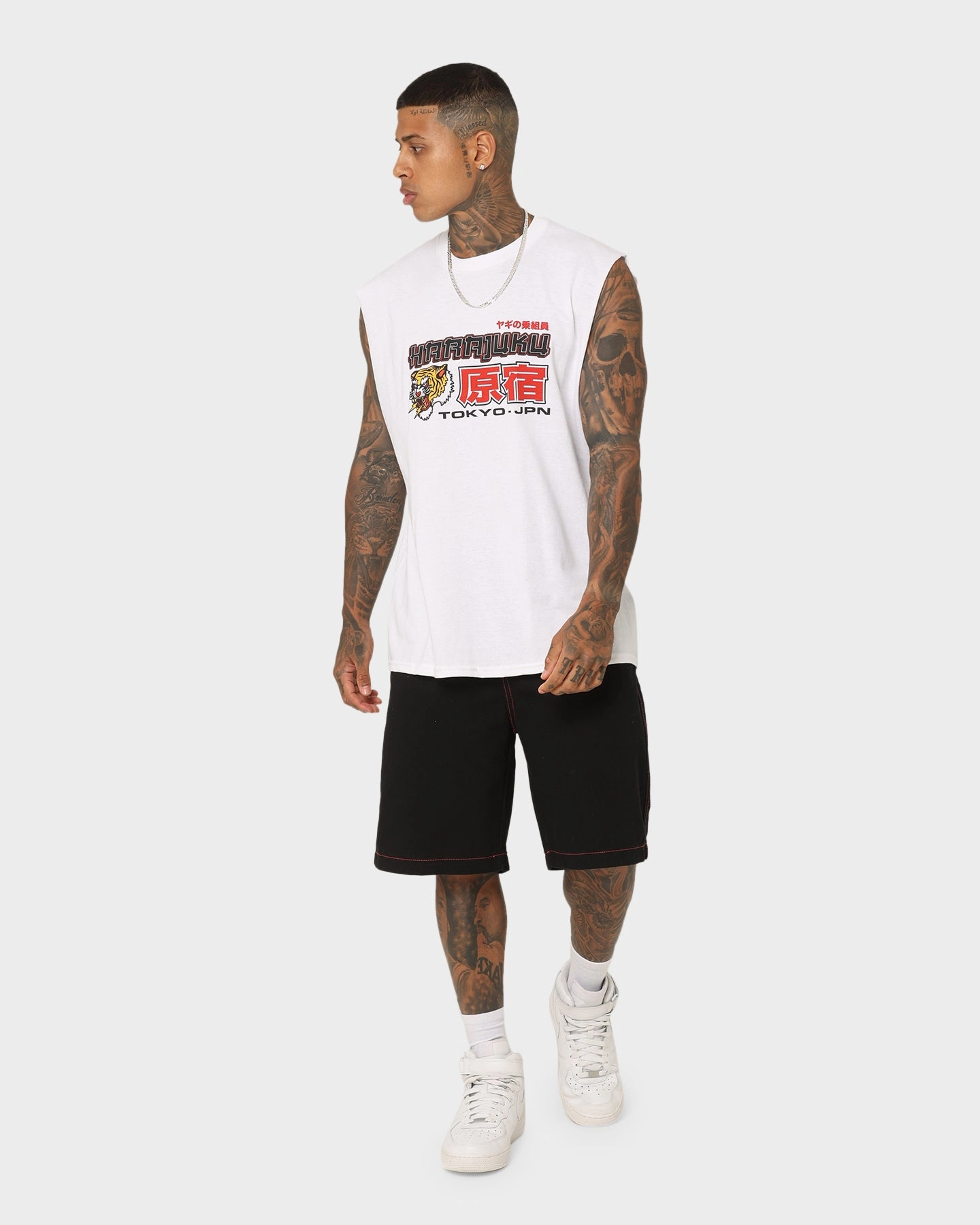 Goat Crew Harajuku Muscle T-Shirt White Water Based Ink