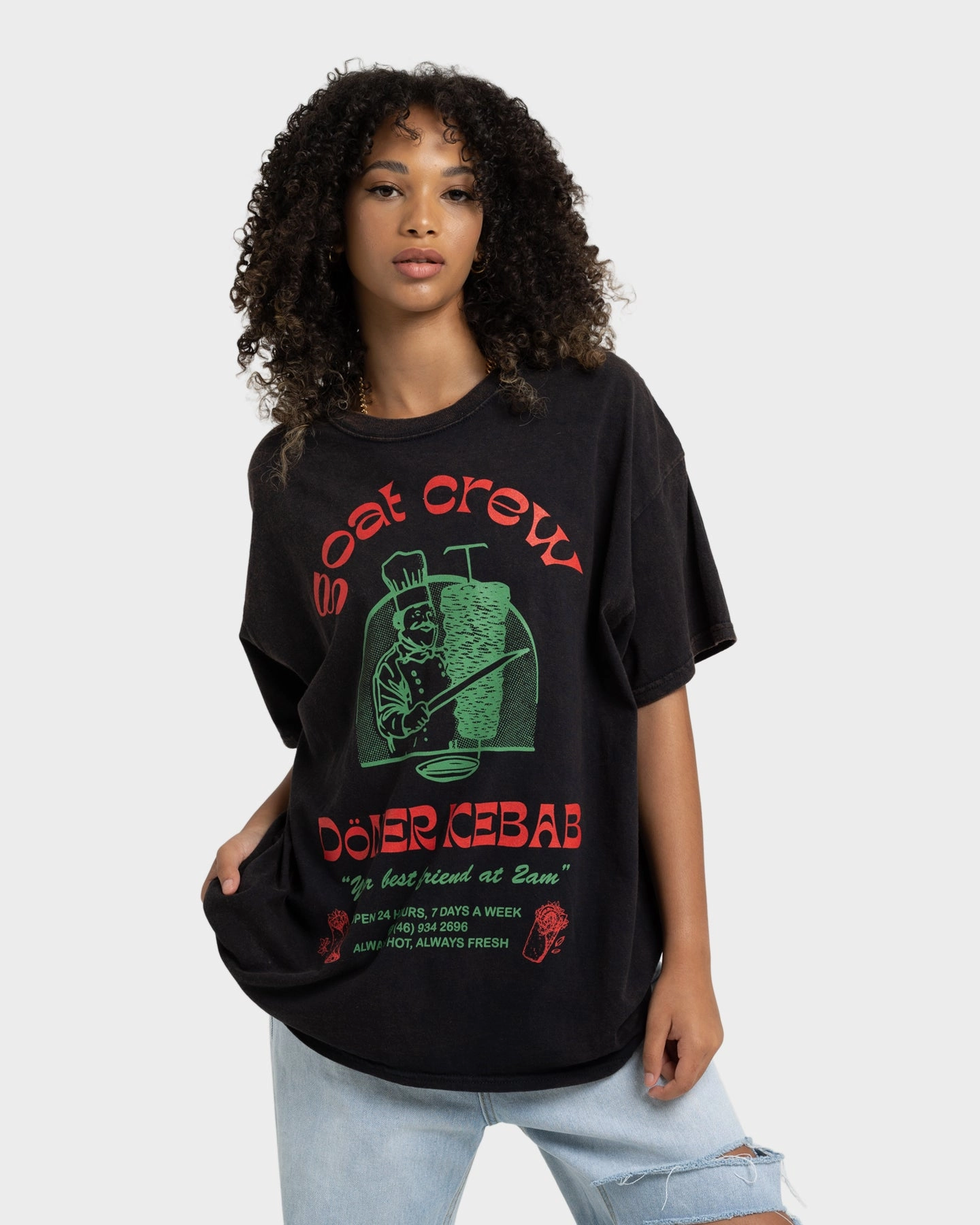 Goat Crew Kebab Shop Vintage T-Shirt Black Wash Fashion Ready