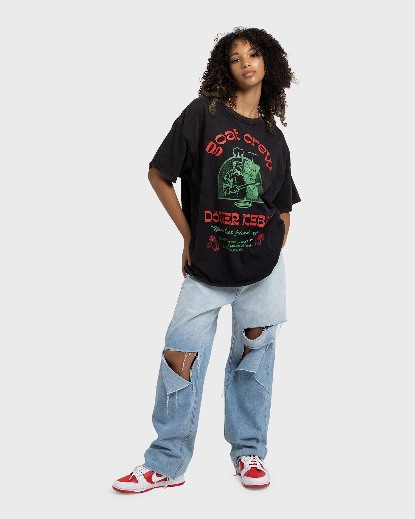 Goat Crew Kebab Shop Vintage T-Shirt Black Wash Weekend Comfort Style right size