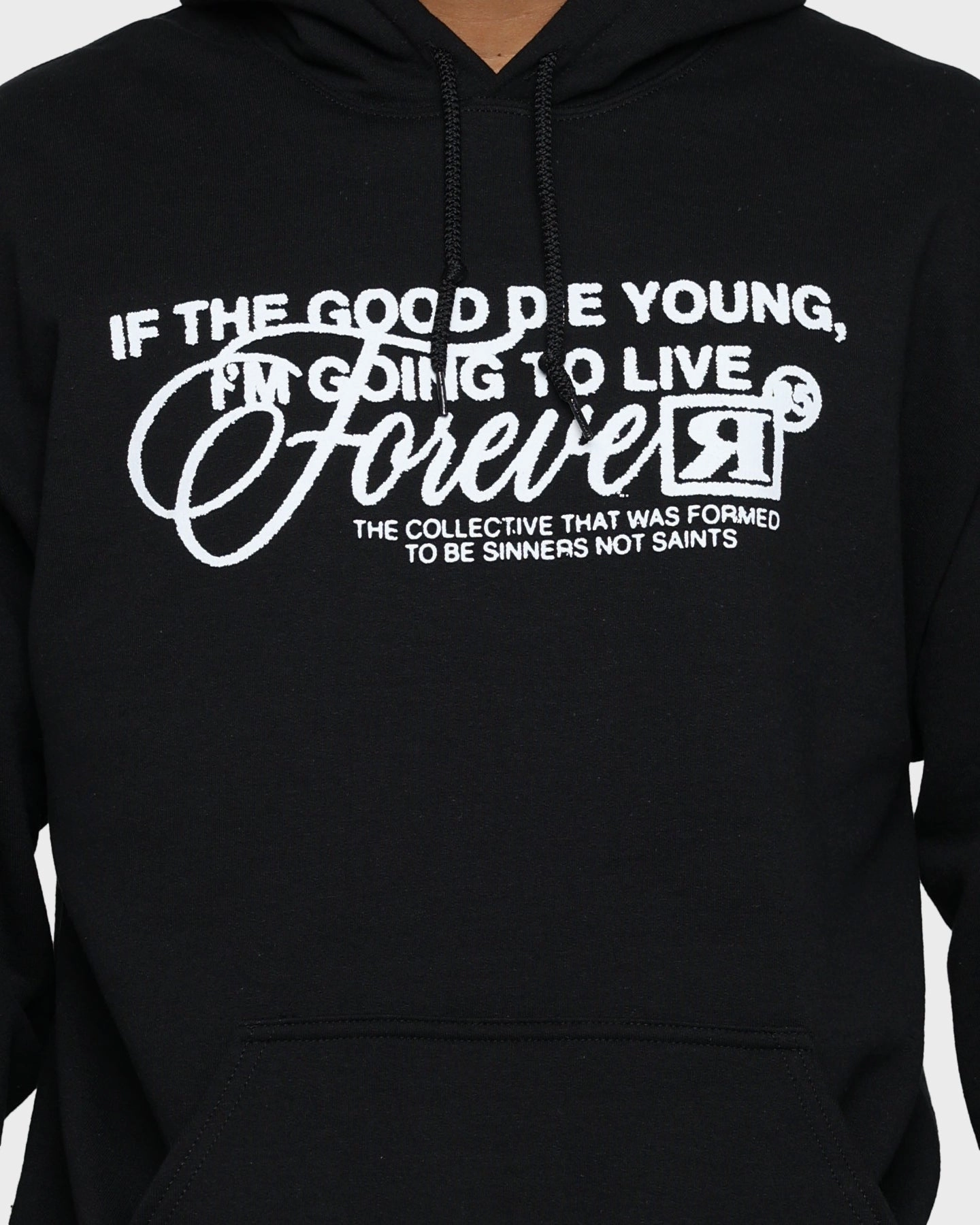 Non Irritating Seams Goat Crew Live Forever Hoodie Black