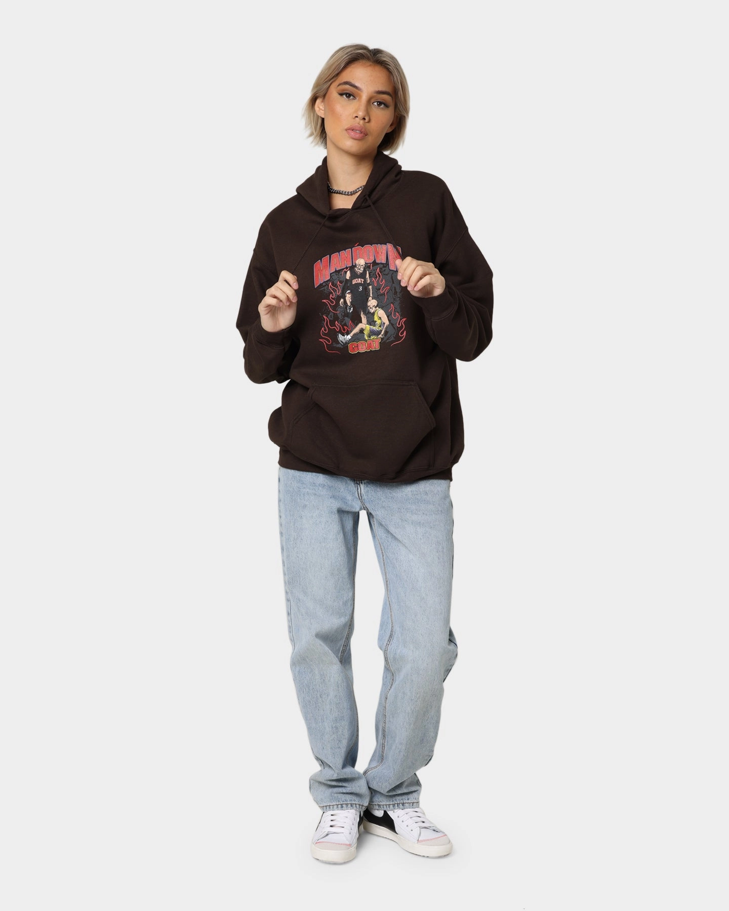 Daily Comfort Goat Crew Man Down Hoodie Brown