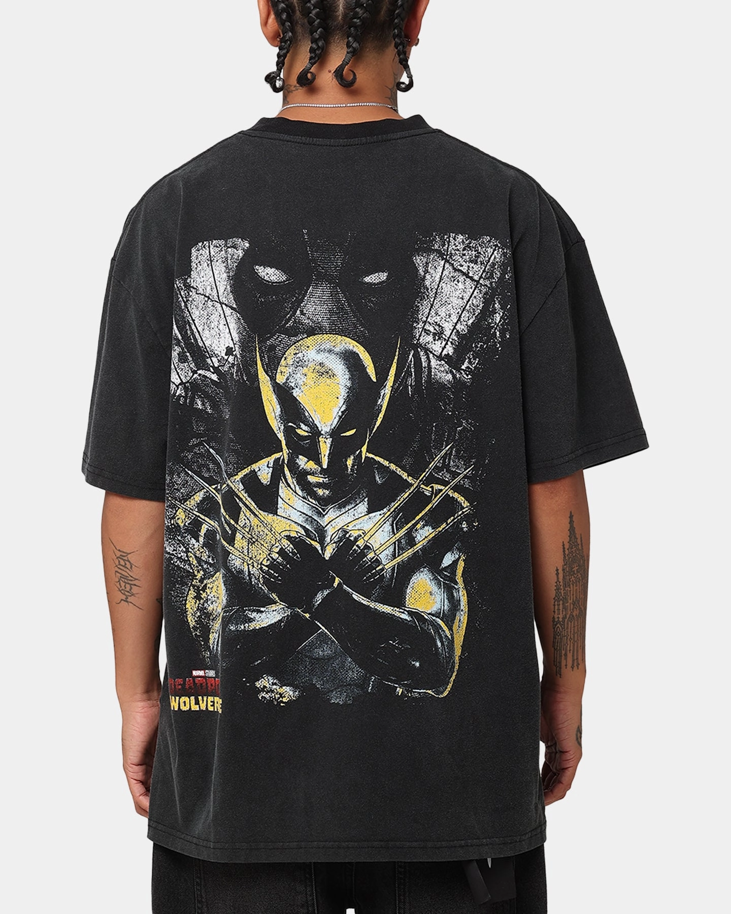 Goat Crew Marvel Deadpool and Wolverine Heavy T-Shirt Vintage Black Multi Panel Design Breathable fabric