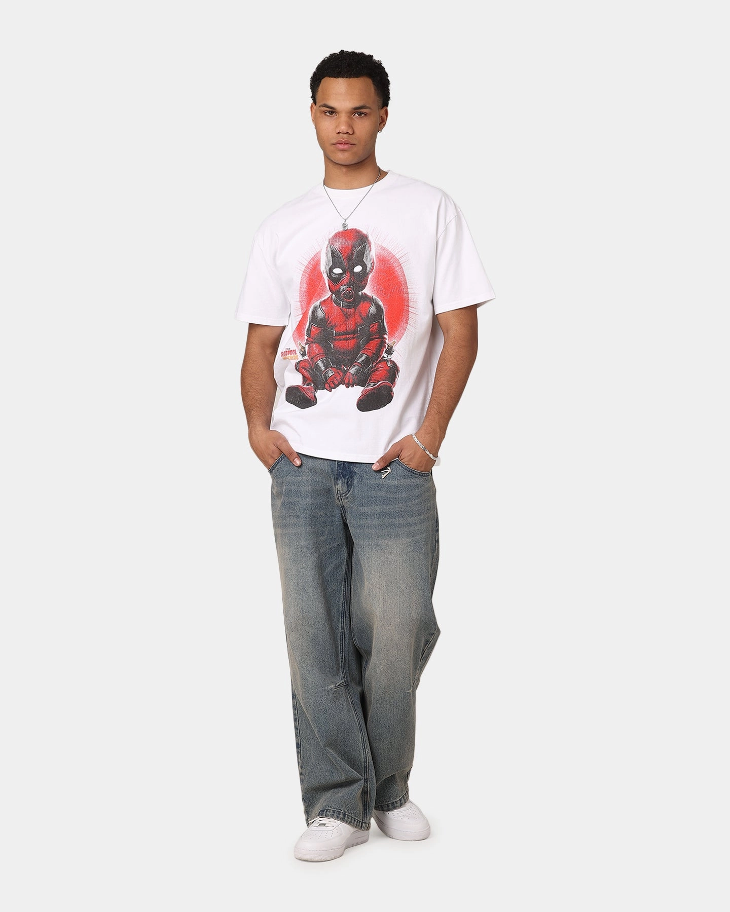 Goat Crew Marvel Deadpool Babypool Vintage T-Shirt White Breathable knit