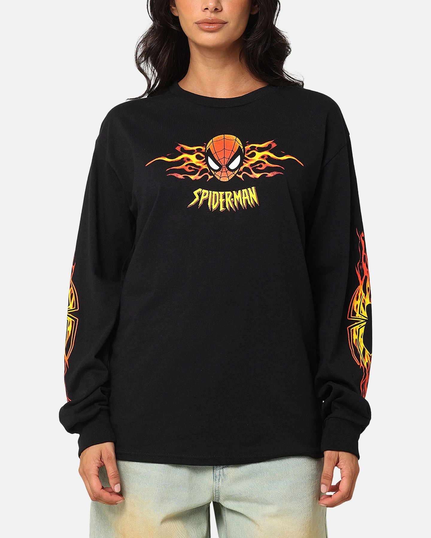 Camping attire Relaxed Comfort Goat Crew Marvel Spider-Man Y2K Spidey Long Sleeve T-Shirt Black