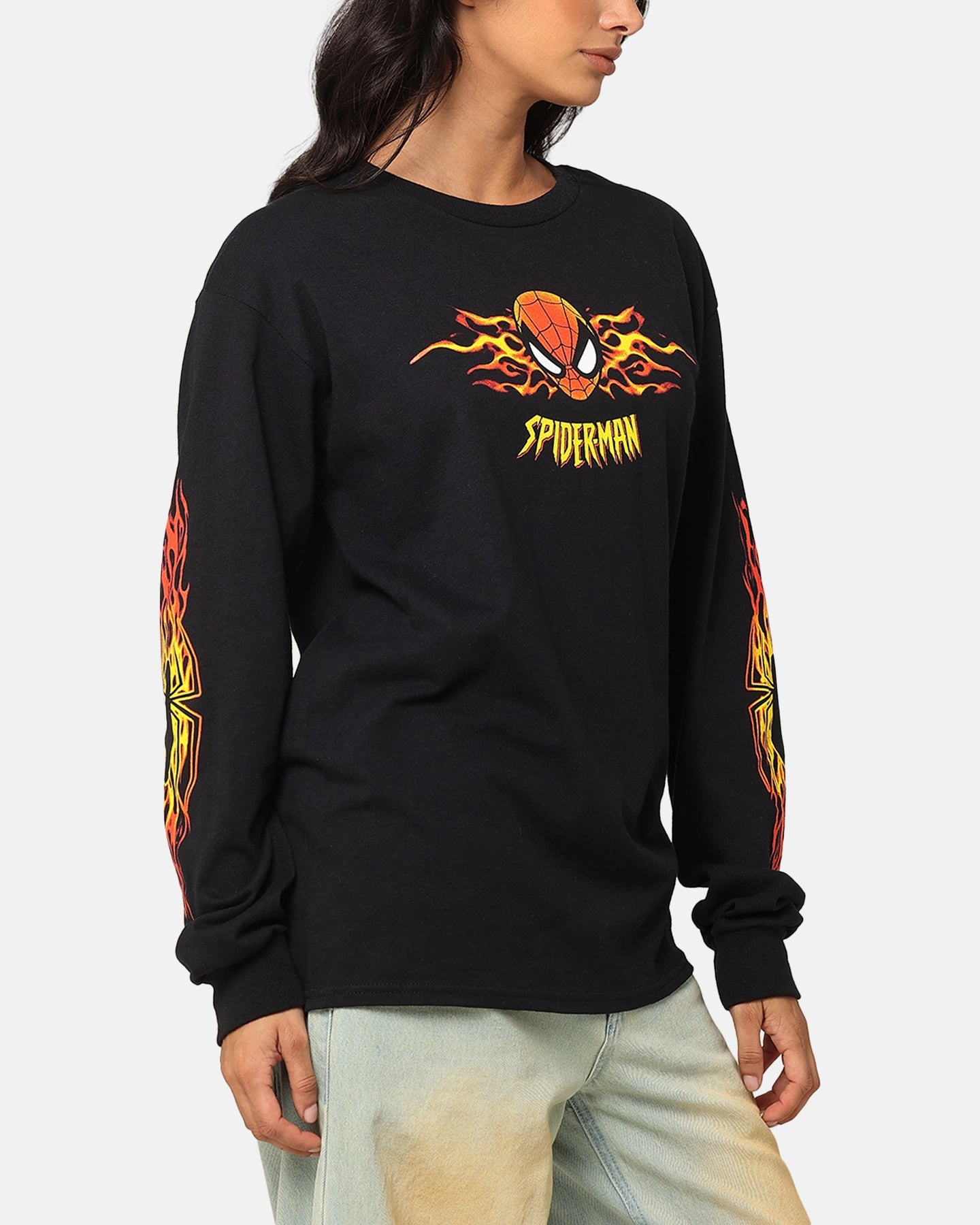 Goat Crew Marvel Spider-Man Y2K Spidey Long Sleeve T-Shirt Black VintageWash Cozy and Light