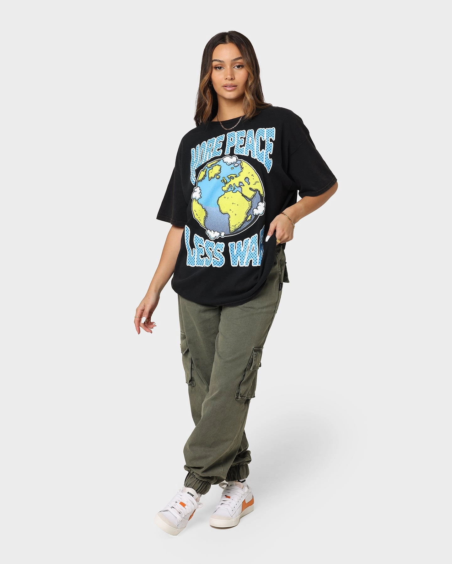 Goat Crew More Peace Less War Vintage T-Shirt Washed Black Fashionable Piece Running Speed