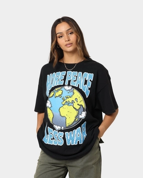 Breathable Fit Goat Crew More Peace Less War Vintage T-Shirt Washed Black