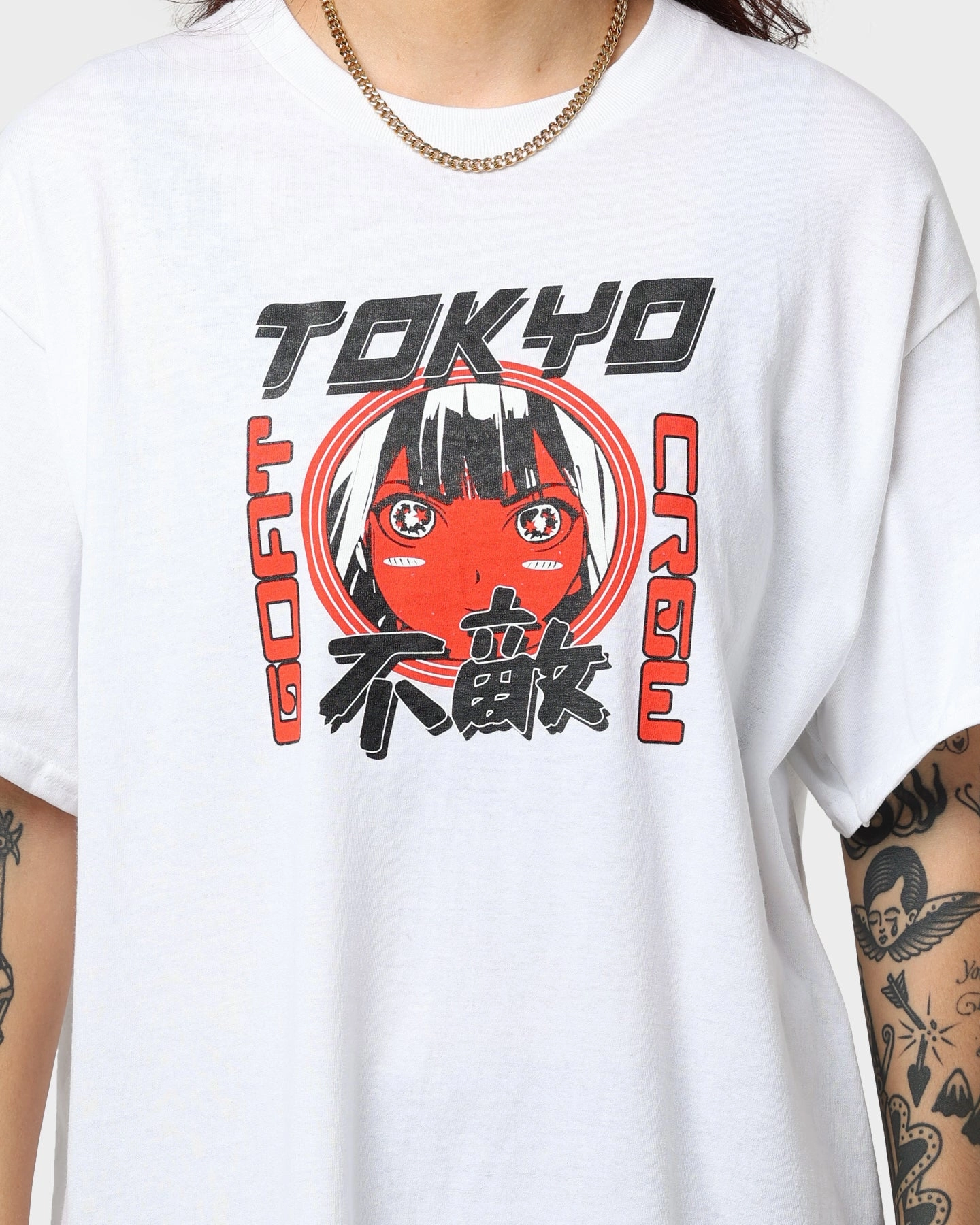 Smooth Finish Multi Panel Structure Goat Crew Never Say Never T-Shirt White