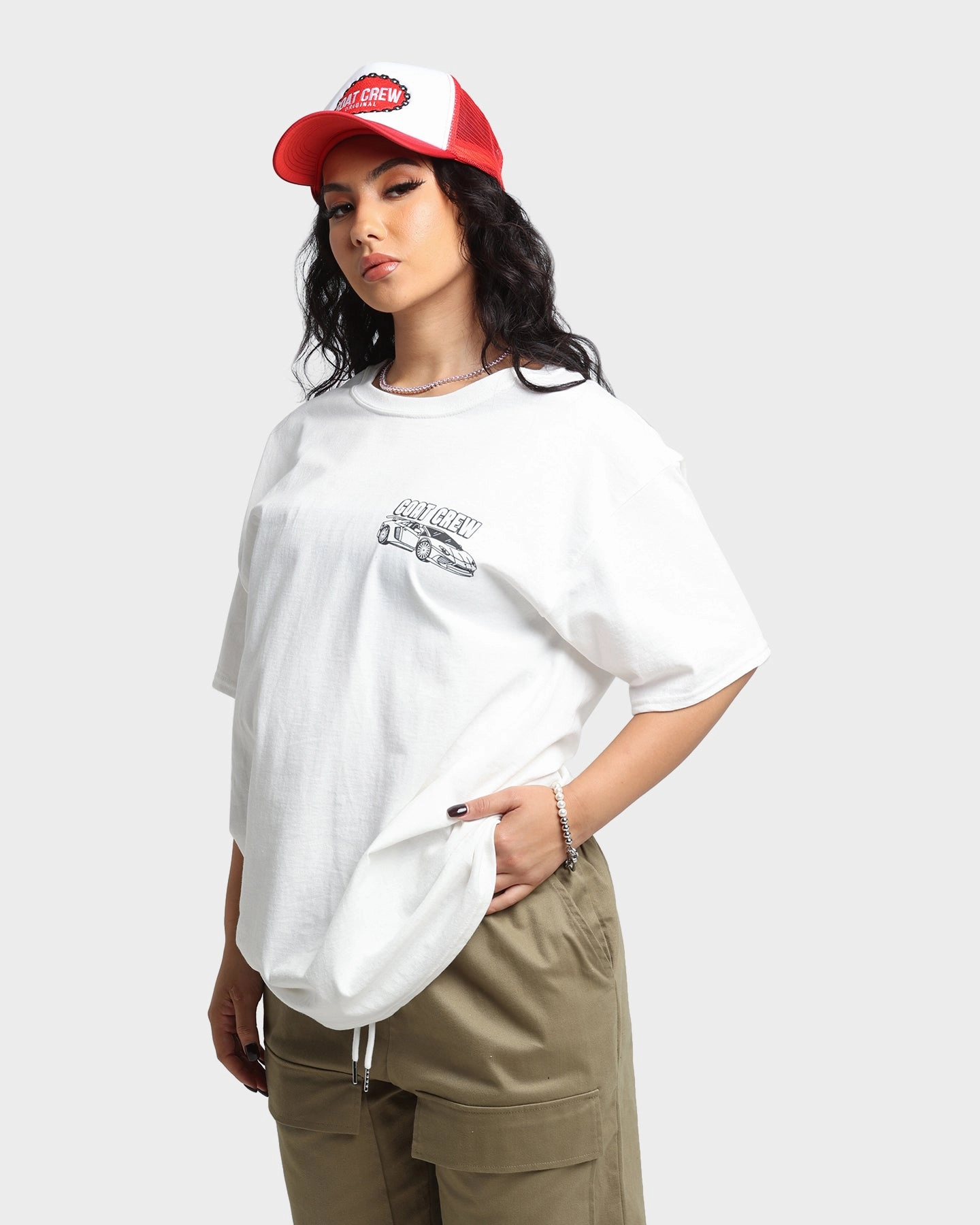 Travel Essential Durable Style Goat Crew Race Car T-Shirt White