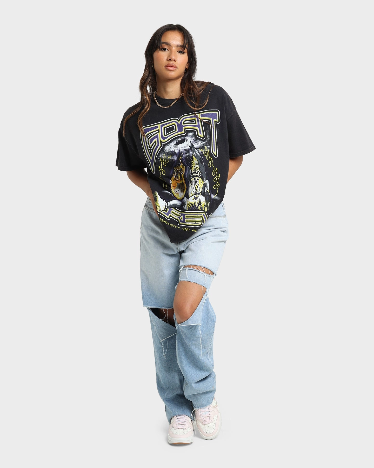 AntiPilling Treatment Slim Fit Design Goat Crew Space Slam T-Shirt Black Wash