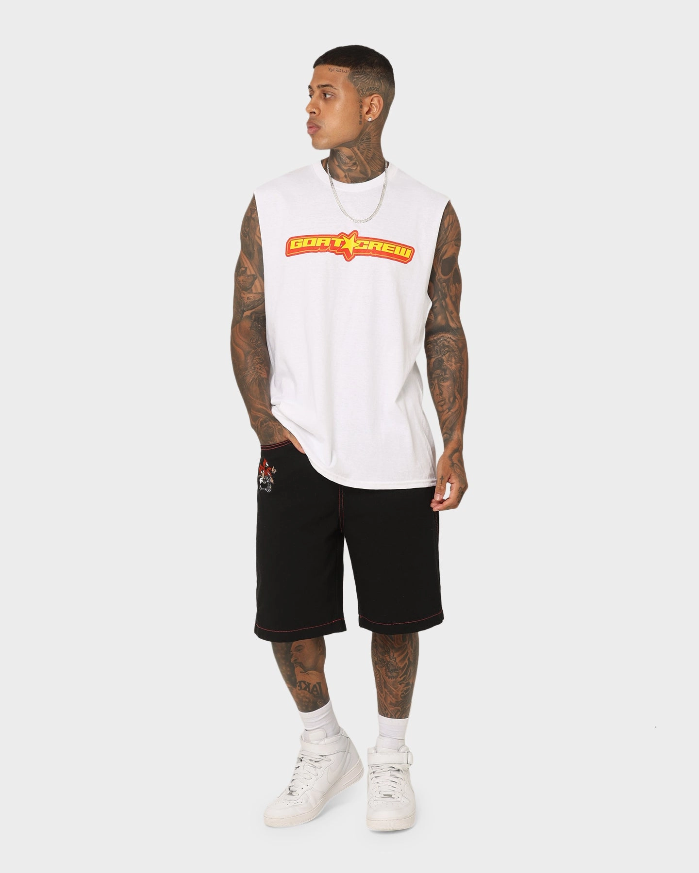 Daily Style Goat Crew Star Muscle T-Shirt White