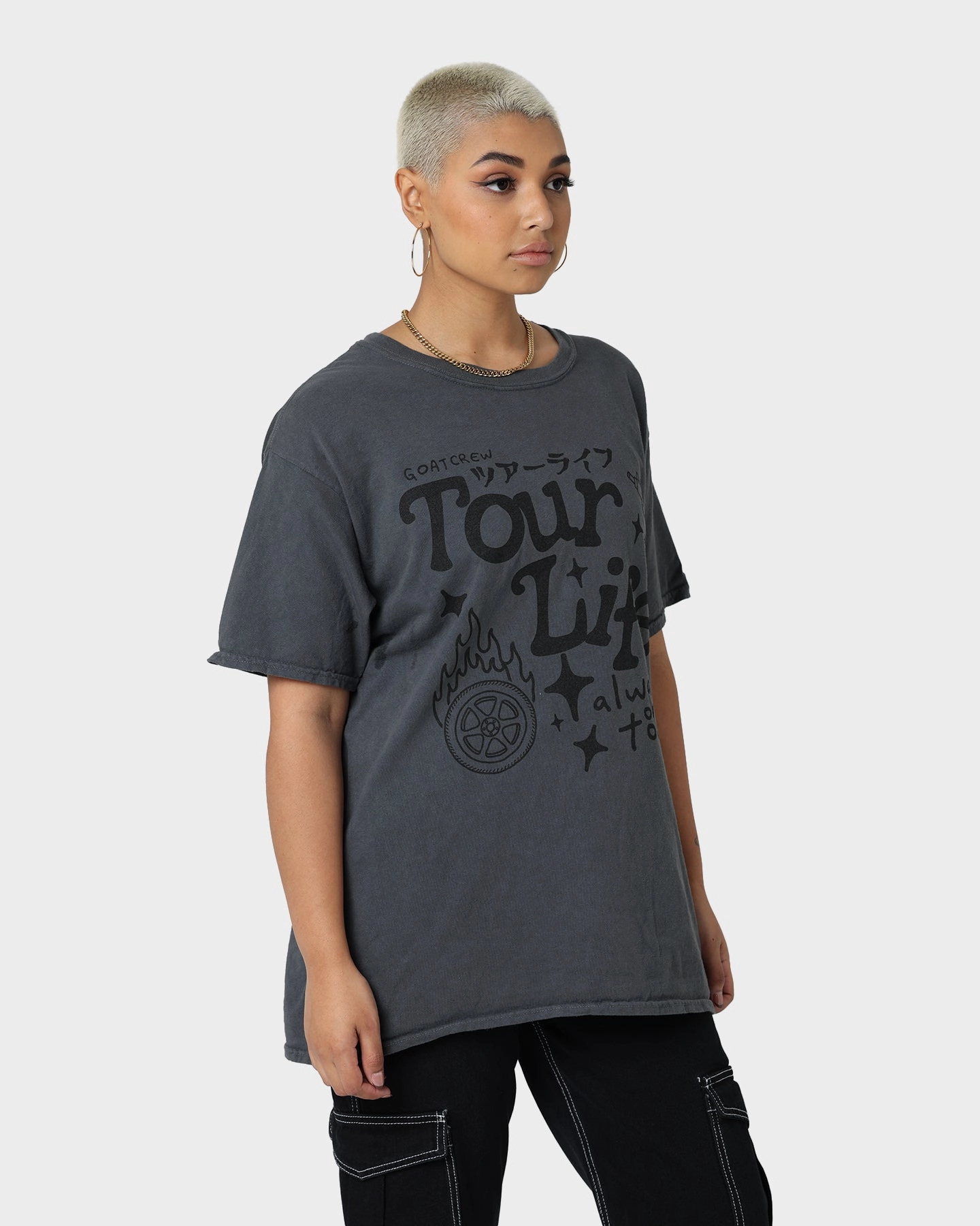 Seasonal Casual BreathableFabric Goat Crew Tourlife T-Shirt Off Black