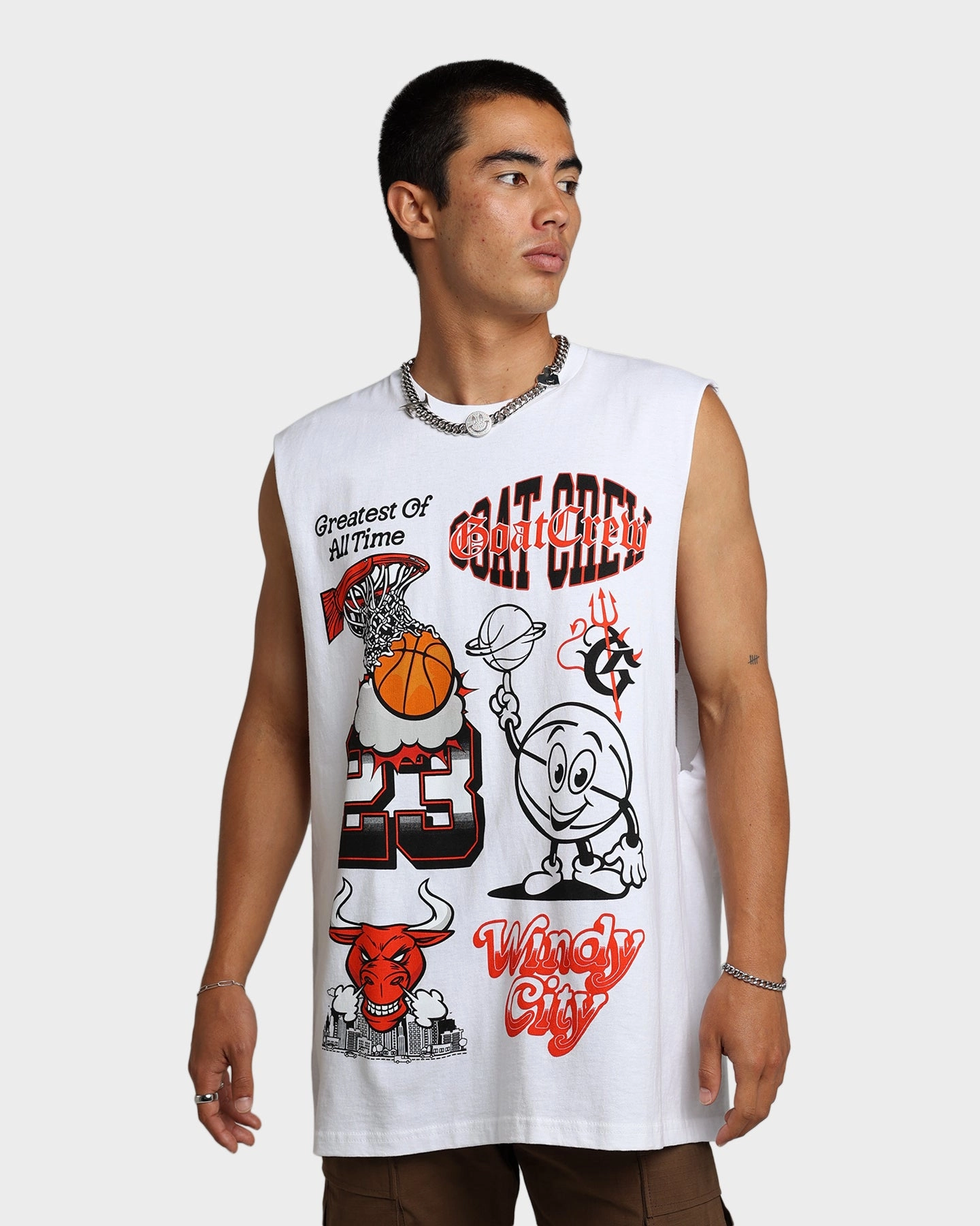 Outdoor Adventure Men's Goat Crew Windy City Muscle T-Shirt White