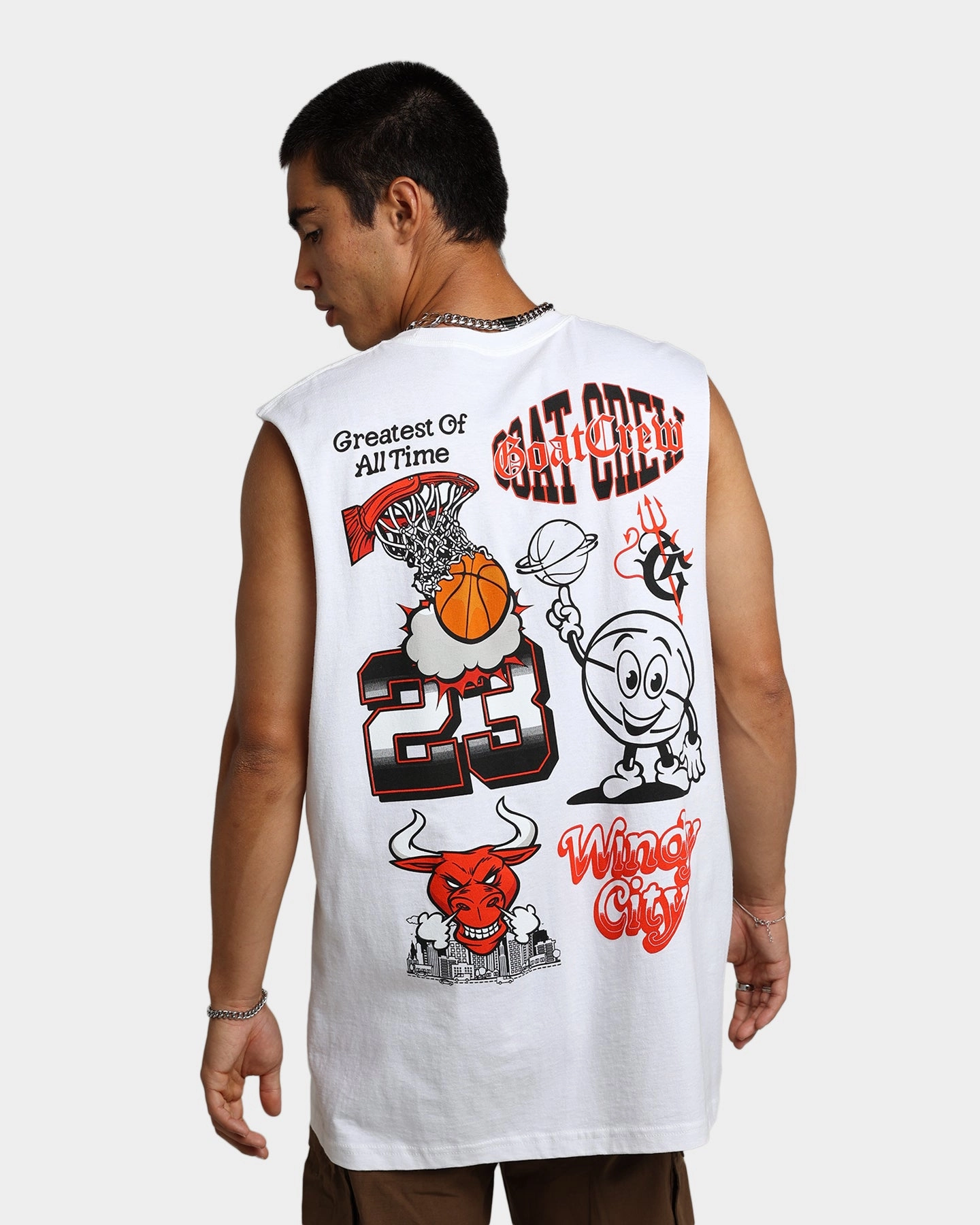 QuickDry Material TaglessDesign Goat Crew Windy City Muscle T-Shirt White