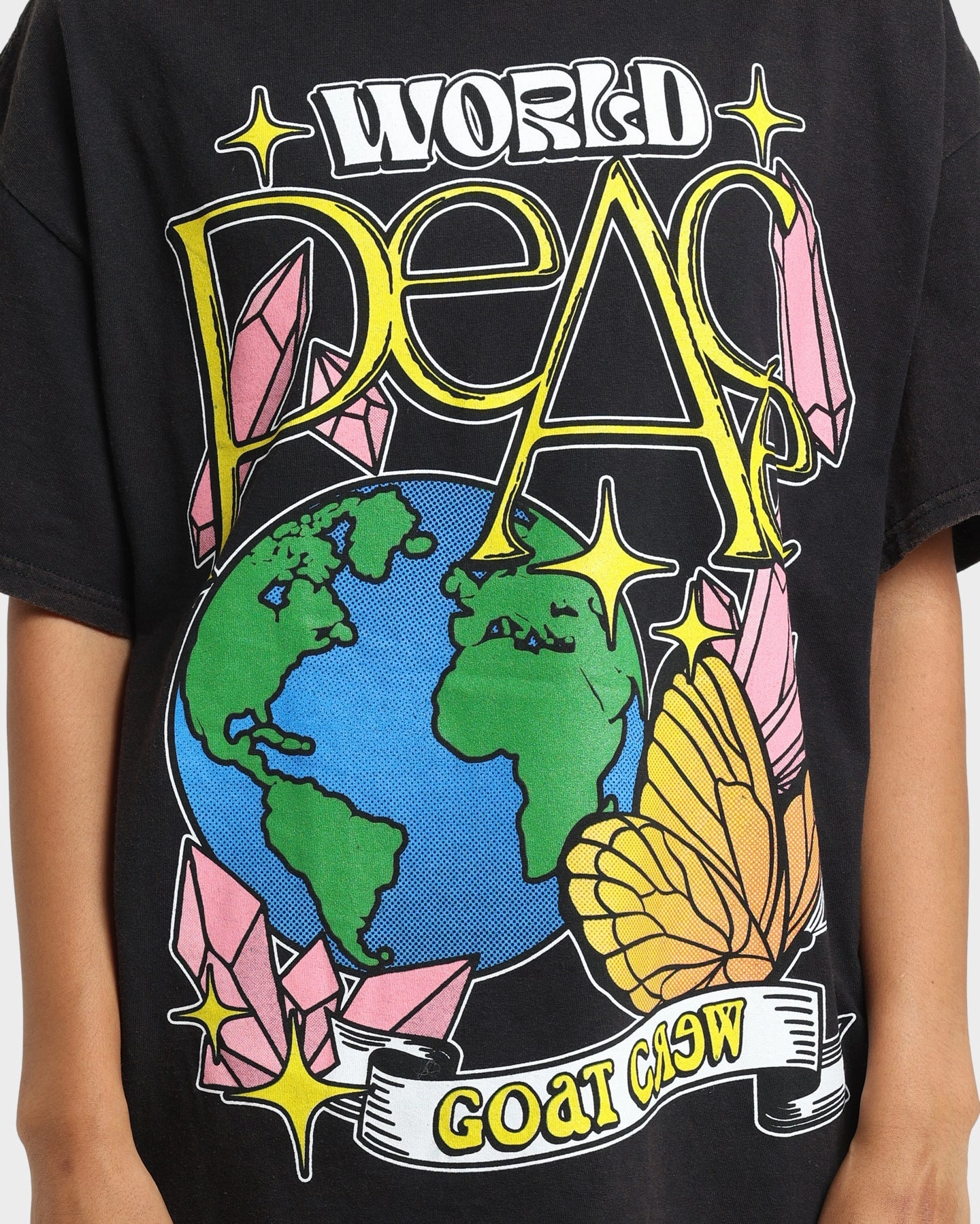 Goat Crew World Peace Vintage T-Shirt Black Wash Soft Fit Wear