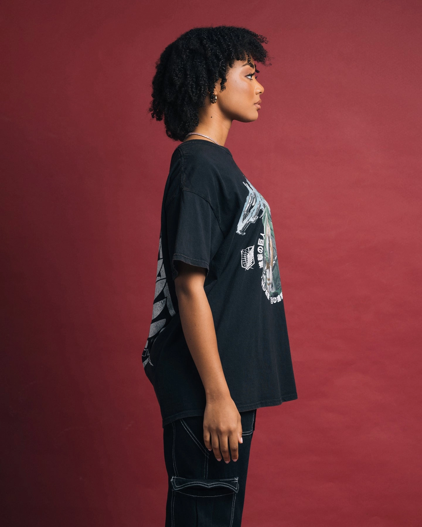 Goat Crew X Attack On Titan Captain Levi Vintage T-Shirt Black Wash Temperature Regulating Fresh Style Trend